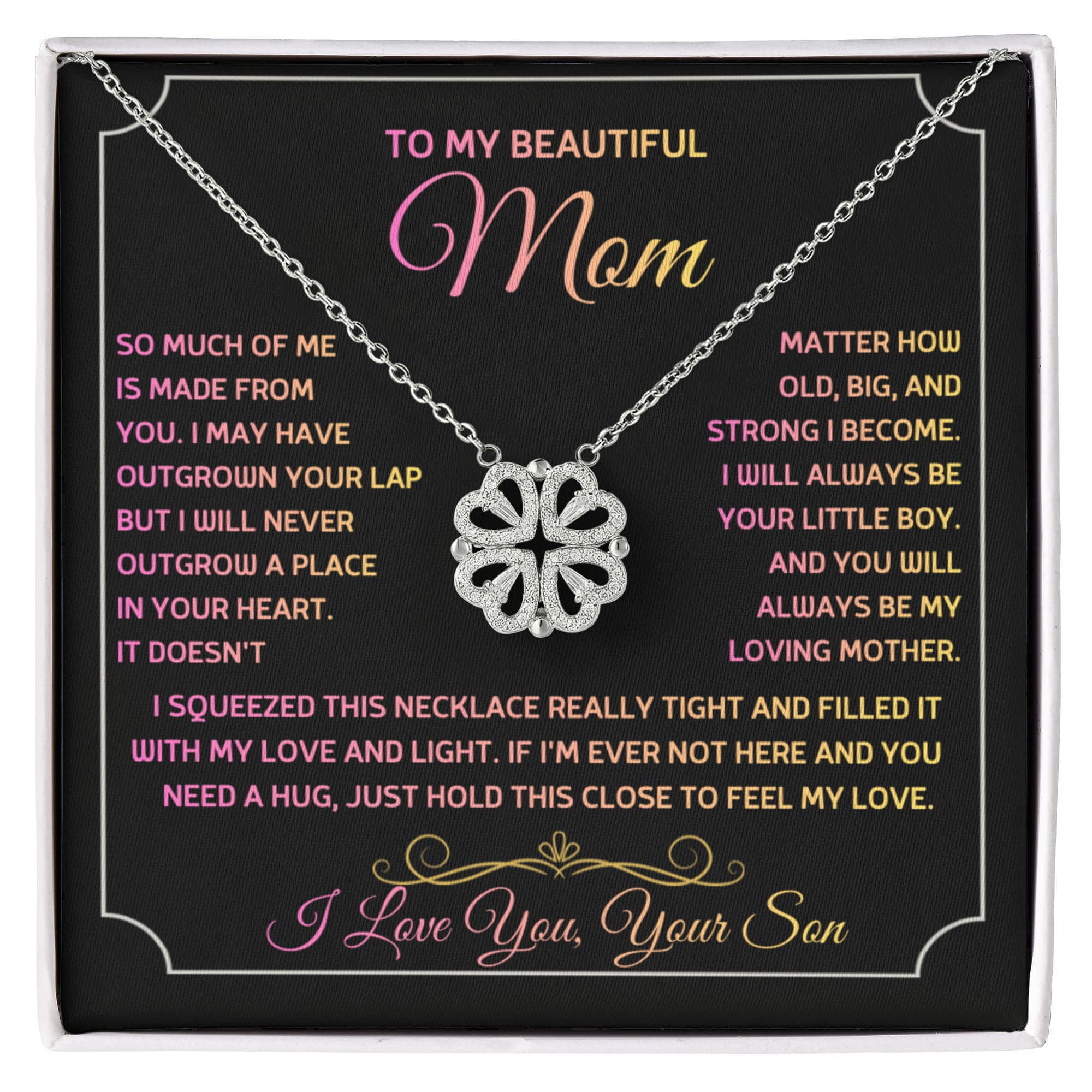 Magnetic Heart Clover Necklace for Mom, Crystal Hearts Lucky Clover Necklace, Meaningful Gift from Son