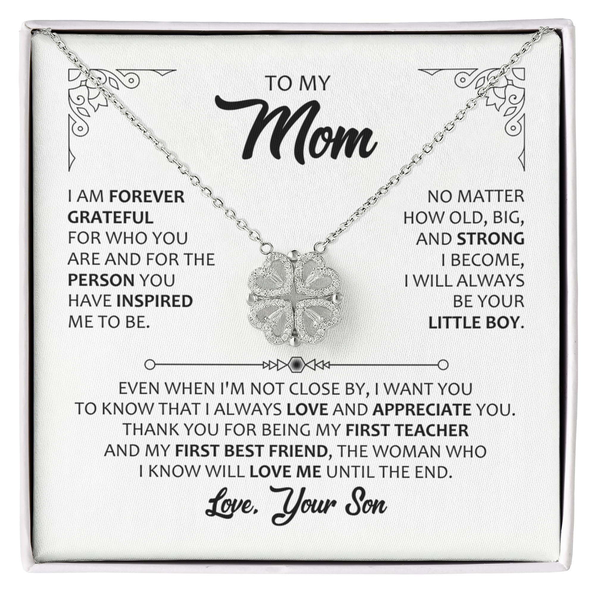 Magnetic Heart Clover Necklace – Meaningful Gift for Mom from Son