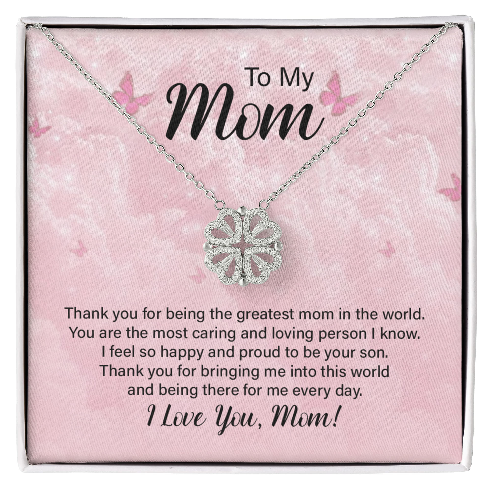 To My Mom – Magnetic Clover Heart Necklace, Meaningful Gift from Son