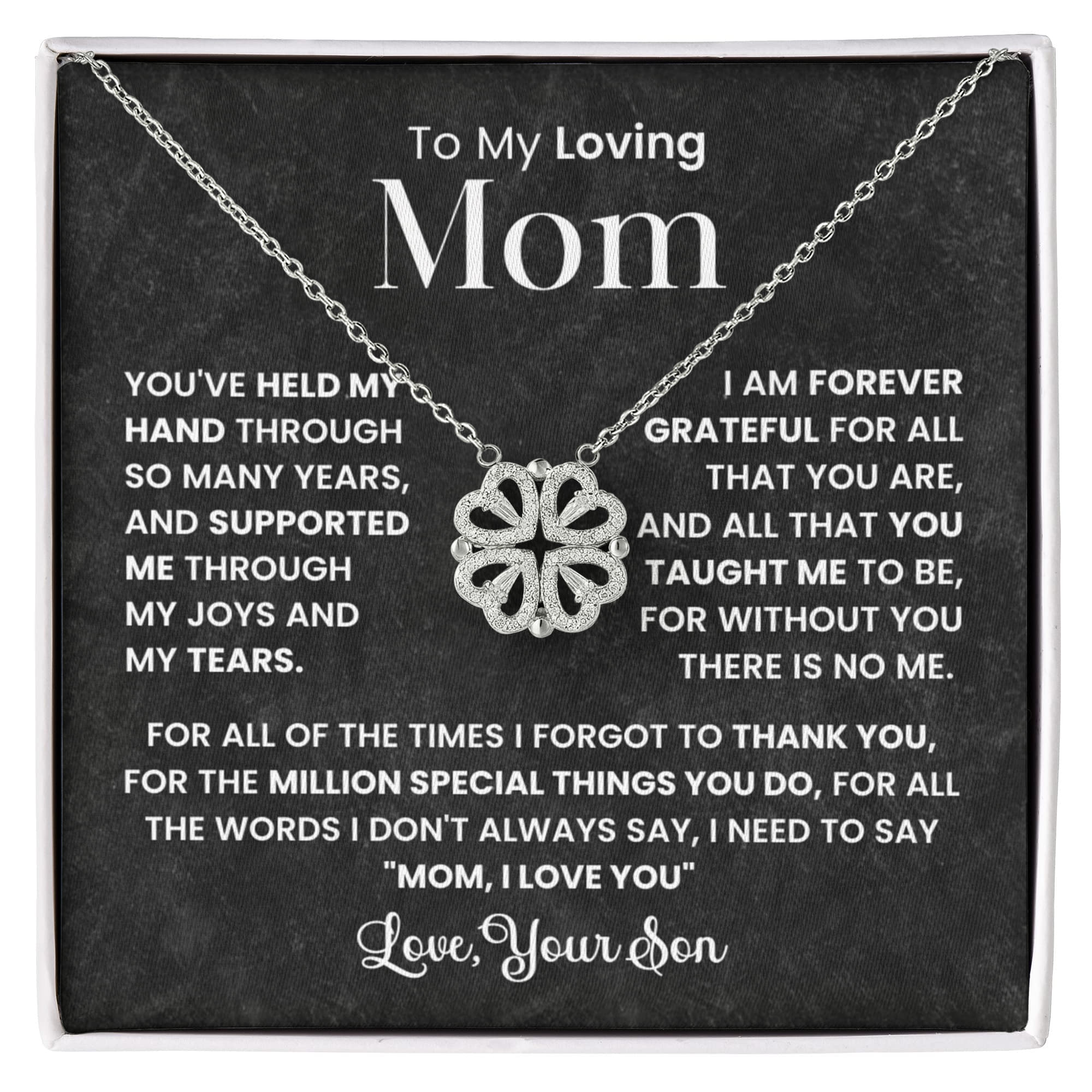 To My Loving Mom Necklace from Son, Magnetic Heart Clover Necklace,  Meaningful Gift for Mom