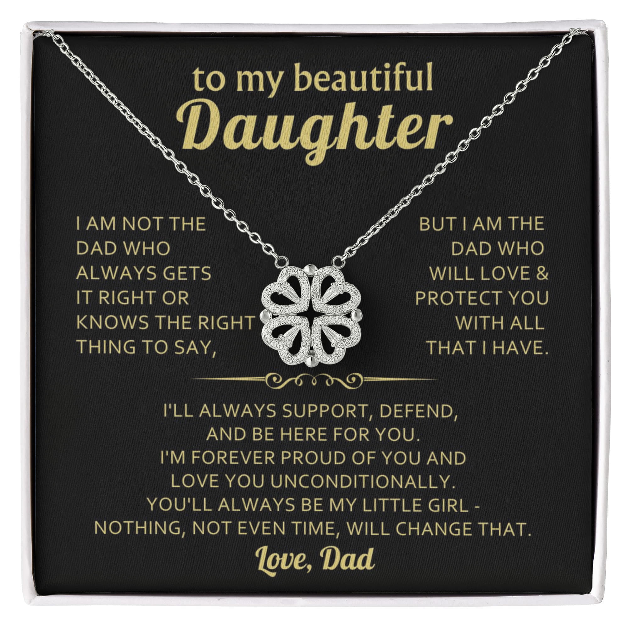 To My Beautiful Daughter – Love You Forever, Magnetic Clover Heart Necklace Gift