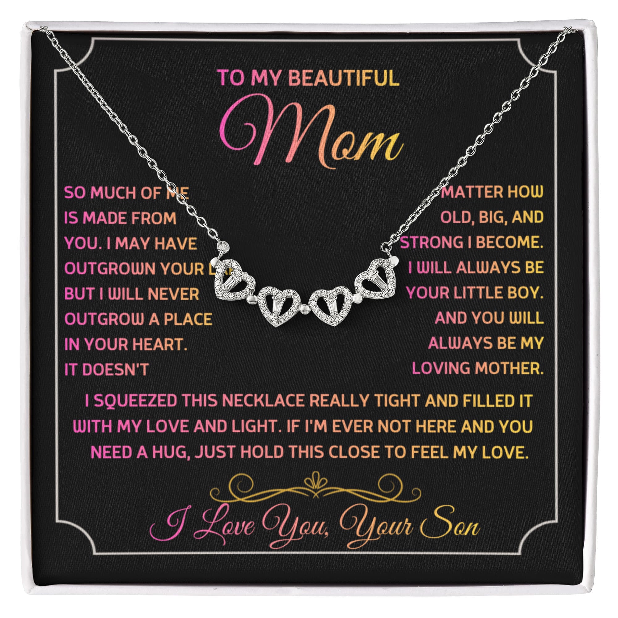 Magnetic Heart Clover Necklace for Mom, Crystal Hearts Lucky Clover Necklace, Meaningful Gift from Son