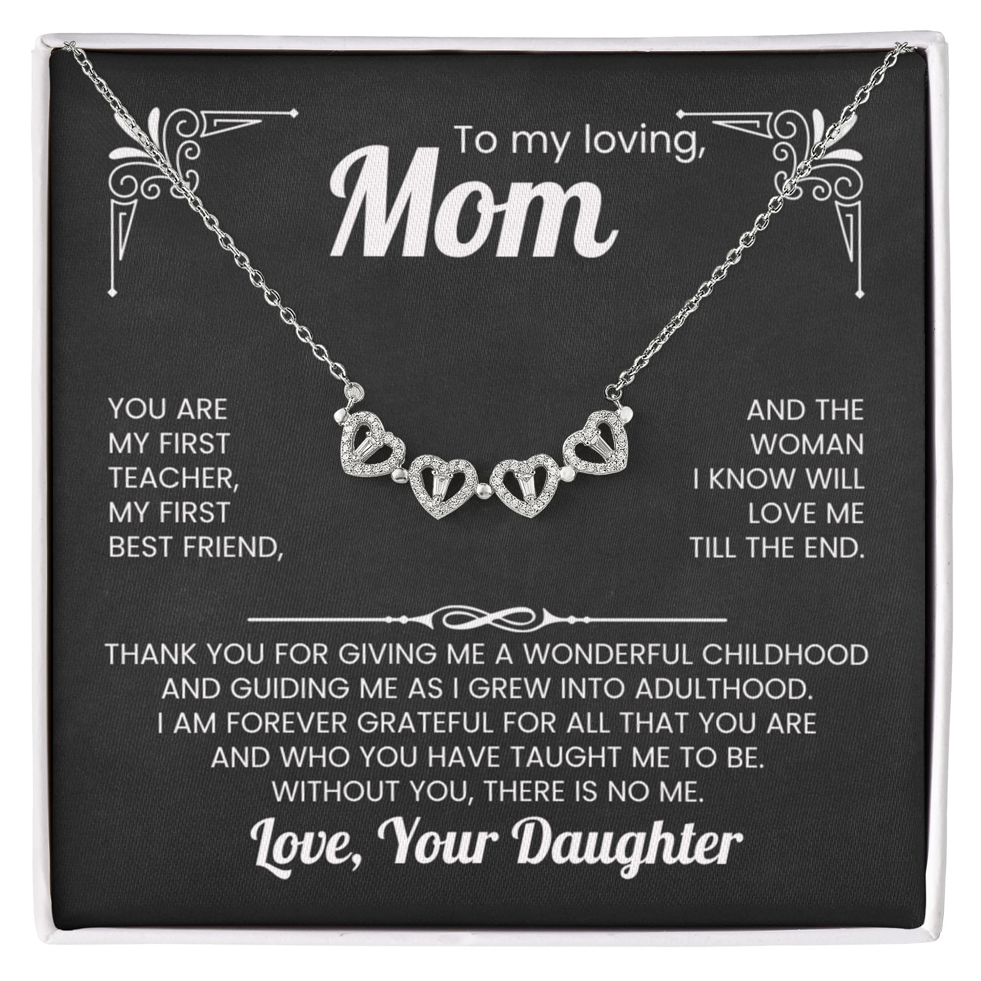 To My Mom Magnetic Hearts Necklace – Lucky Clover Pendant Gift – Crystal Heart Necklace for Mom Birthday, Mother's Day Gift