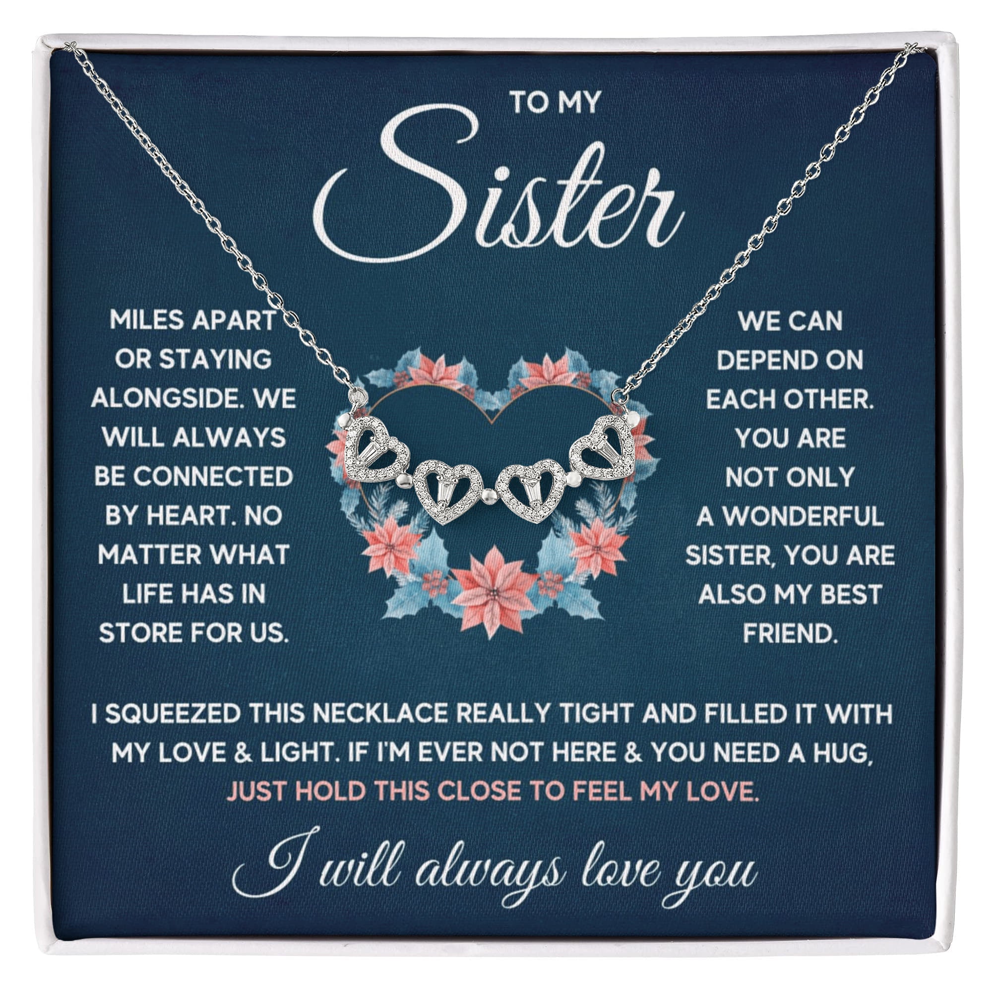 To My Sister Magnetic Heart Clover Necklace – Forever Connected Gift from Sister or Brother