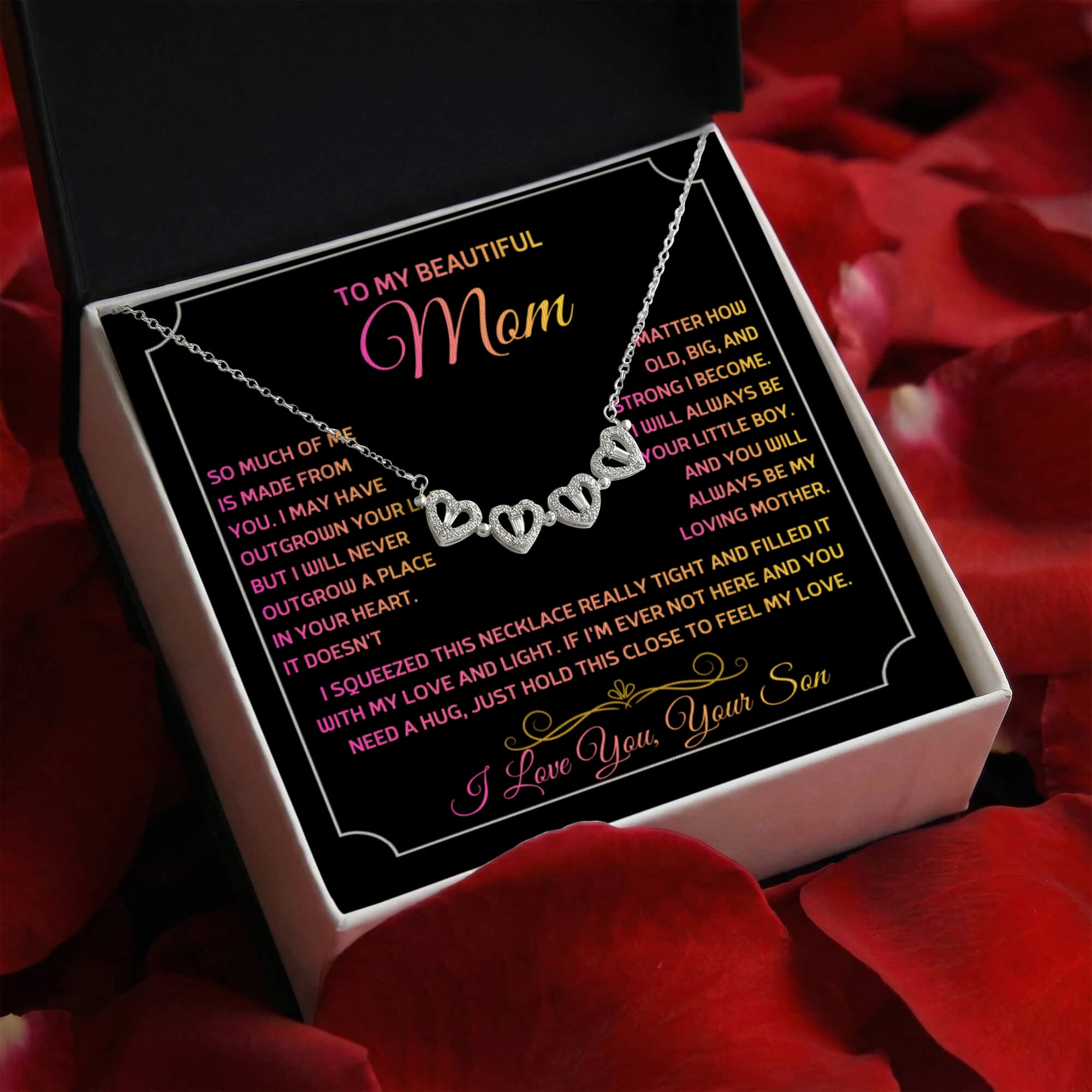 Magnetic Heart Clover Necklace for Mom, Crystal Hearts Lucky Clover Necklace, Meaningful Gift from Son