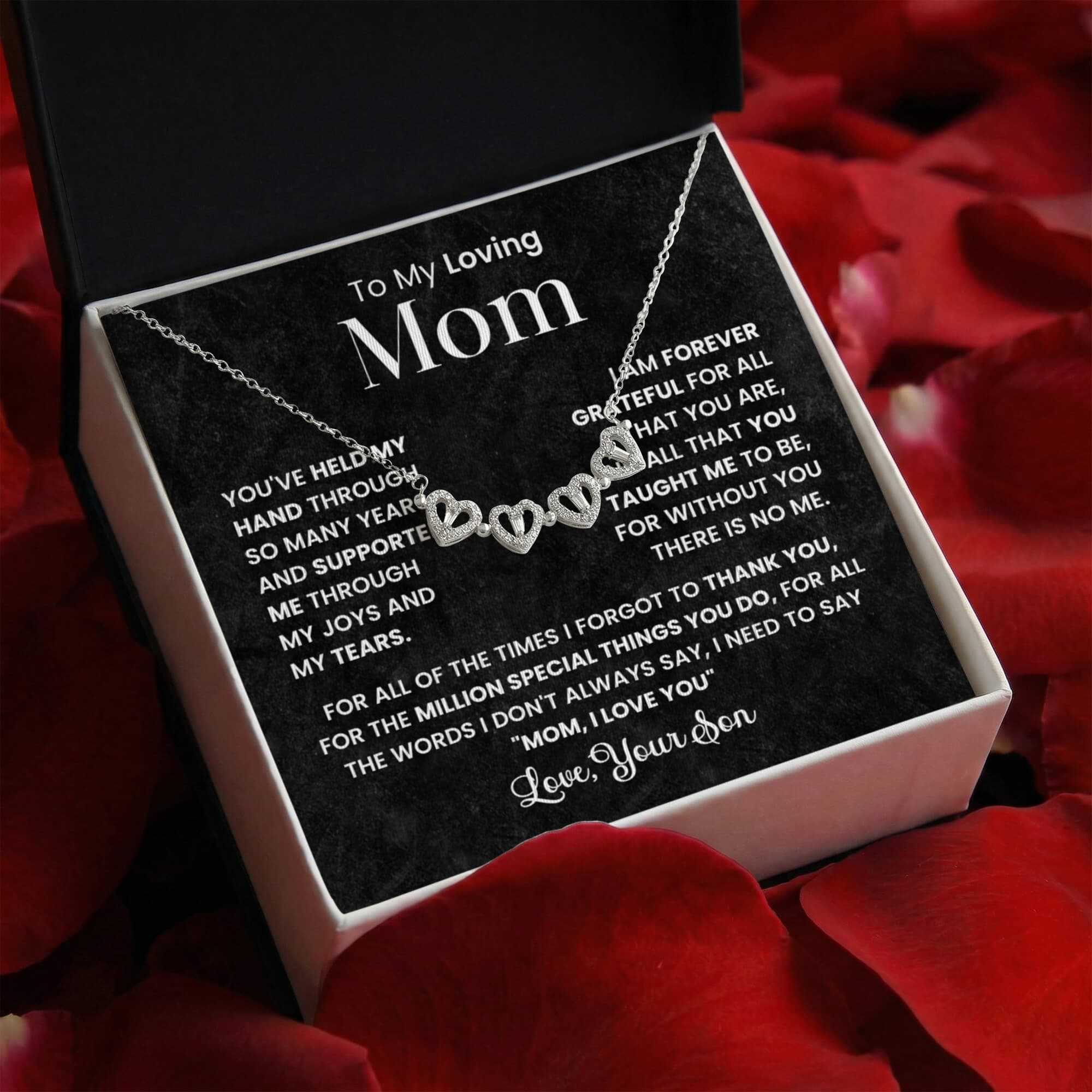 To My Loving Mom Necklace from Son, Magnetic Heart Clover Necklace,  Meaningful Gift for Mom