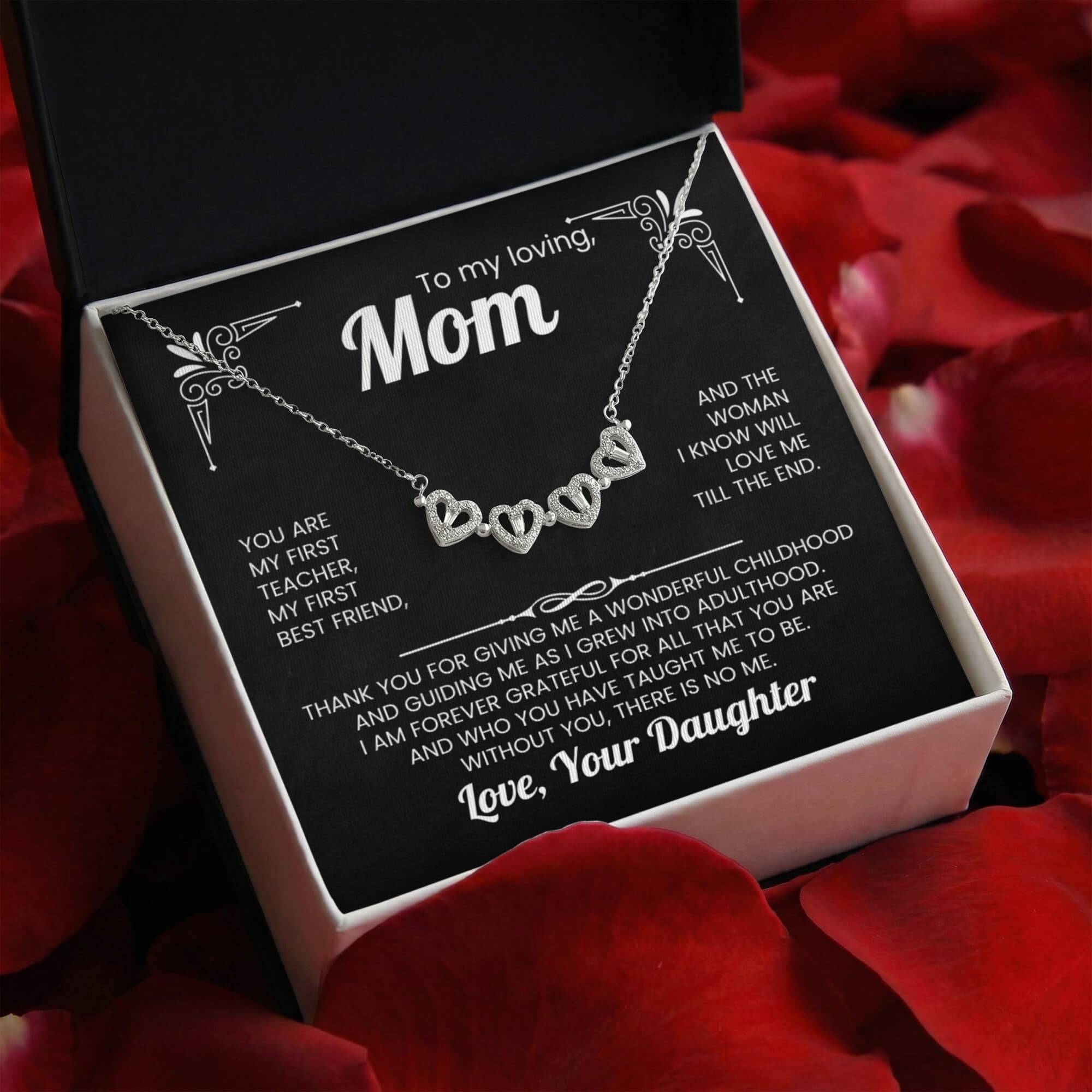 To My Mom Magnetic Hearts Necklace – Lucky Clover Pendant Gift – Crystal Heart Necklace for Mom Birthday, Mother's Day Gift