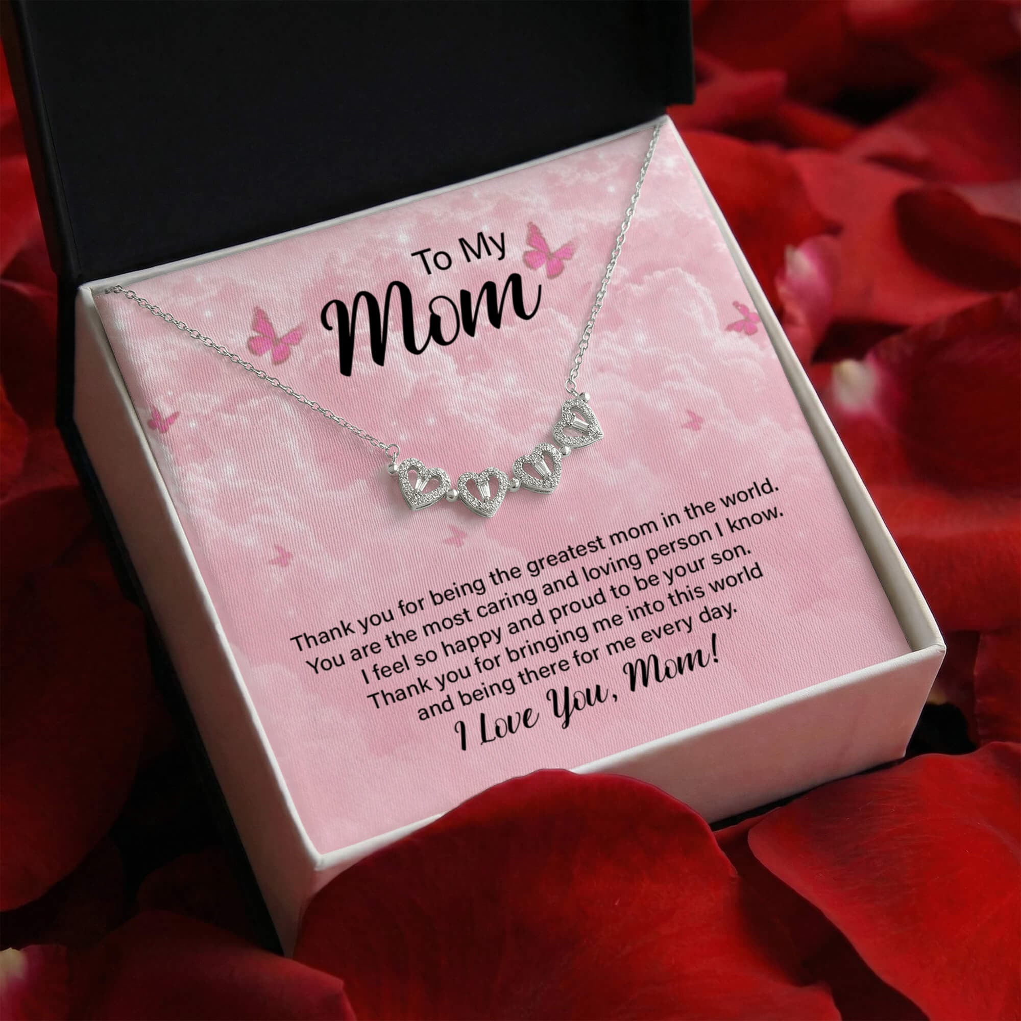 To My Mom – Magnetic Clover Heart Necklace, Meaningful Gift from Son