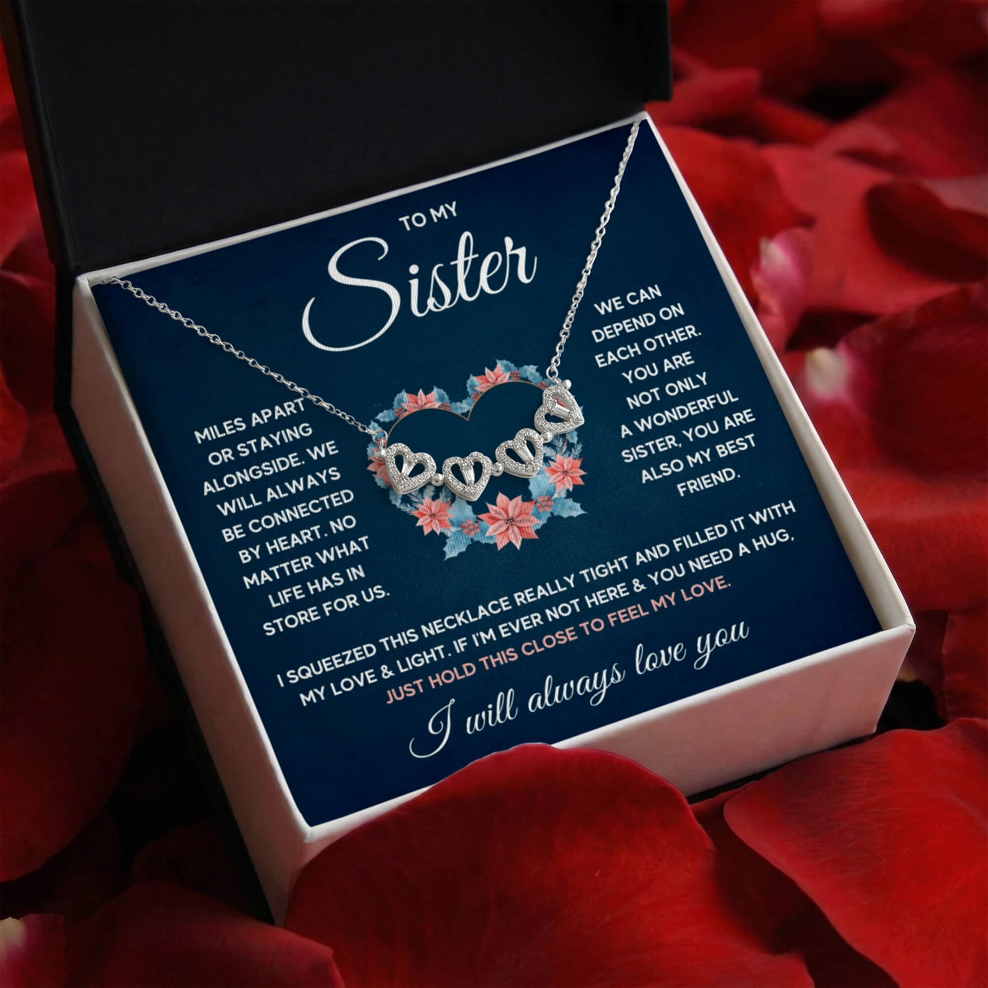 To My Sister Magnetic Heart Clover Necklace – Forever Connected Gift from Sister or Brother