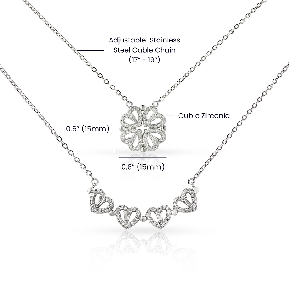 To My Mom Magnetic Hearts Necklace – Lucky Clover Pendant Gift – Crystal Heart Necklace for Mom Birthday, Mother's Day Gift