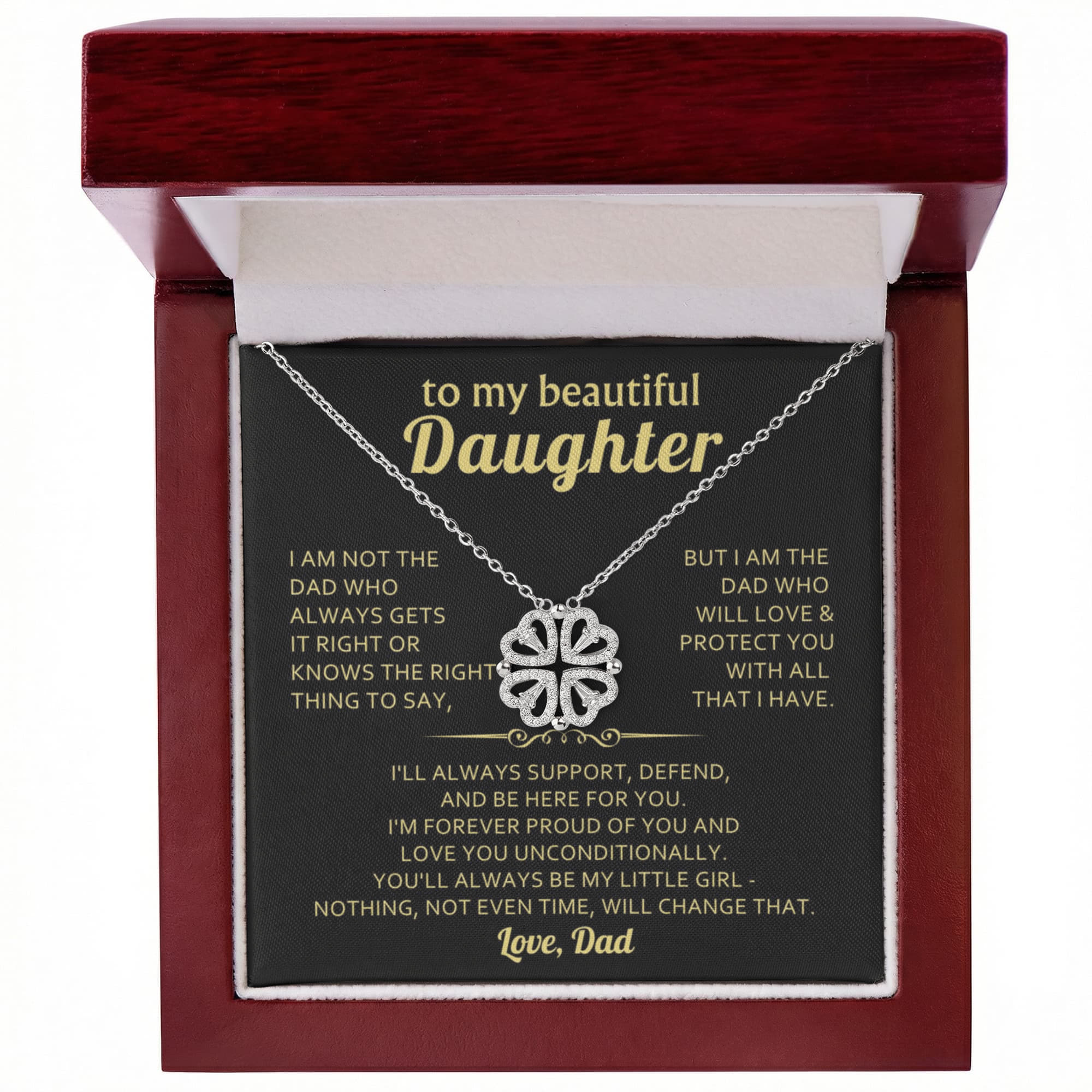 To My Beautiful Daughter – Love You Forever, Magnetic Clover Heart Necklace Gift