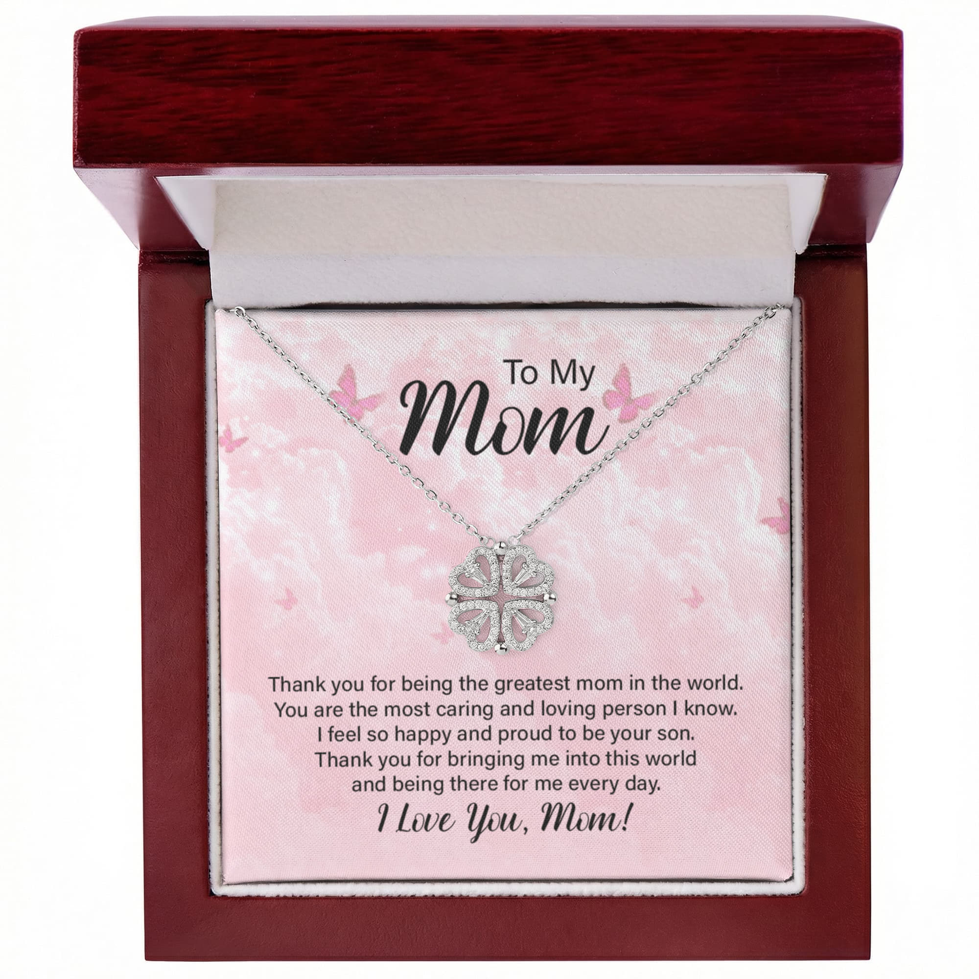 To My Mom – Magnetic Clover Heart Necklace, Meaningful Gift from Son