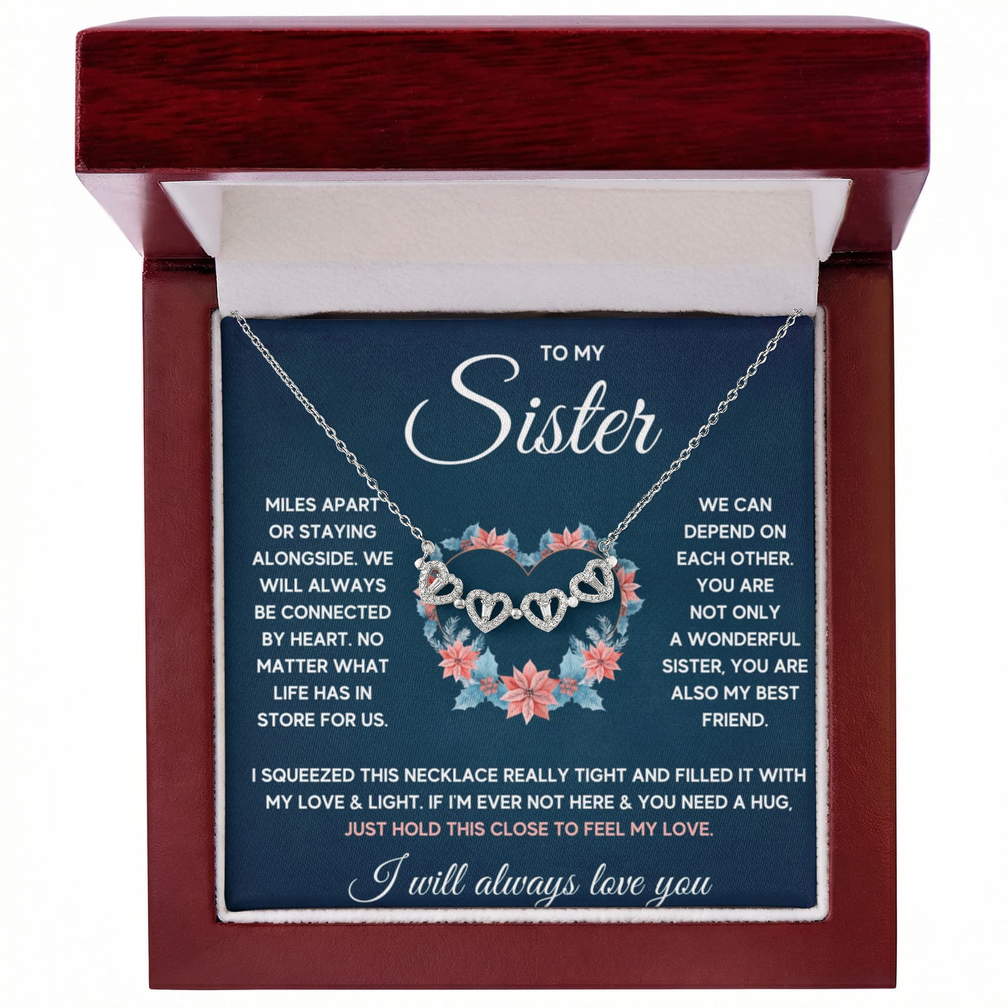 To My Sister Magnetic Heart Clover Necklace – Forever Connected Gift from Sister or Brother