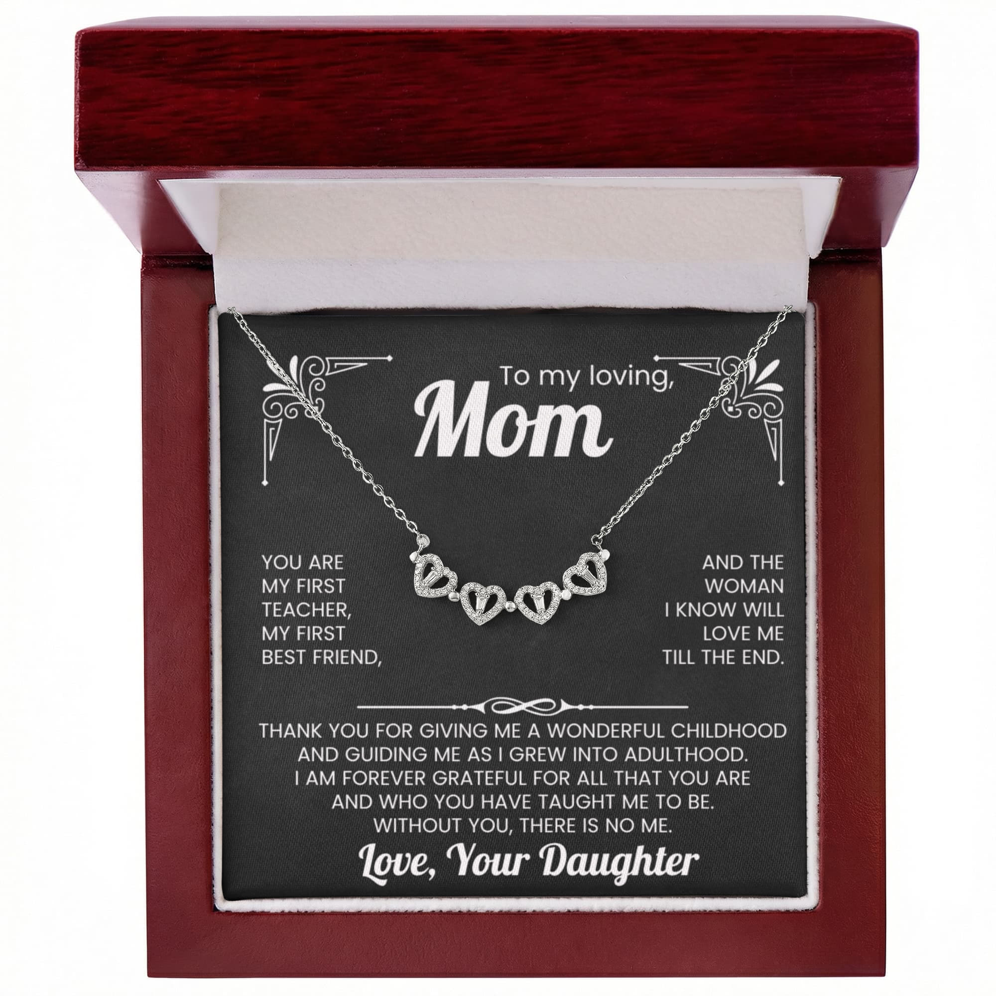 To My Mom Magnetic Hearts Necklace – Lucky Clover Pendant Gift – Crystal Heart Necklace for Mom Birthday, Mother's Day Gift