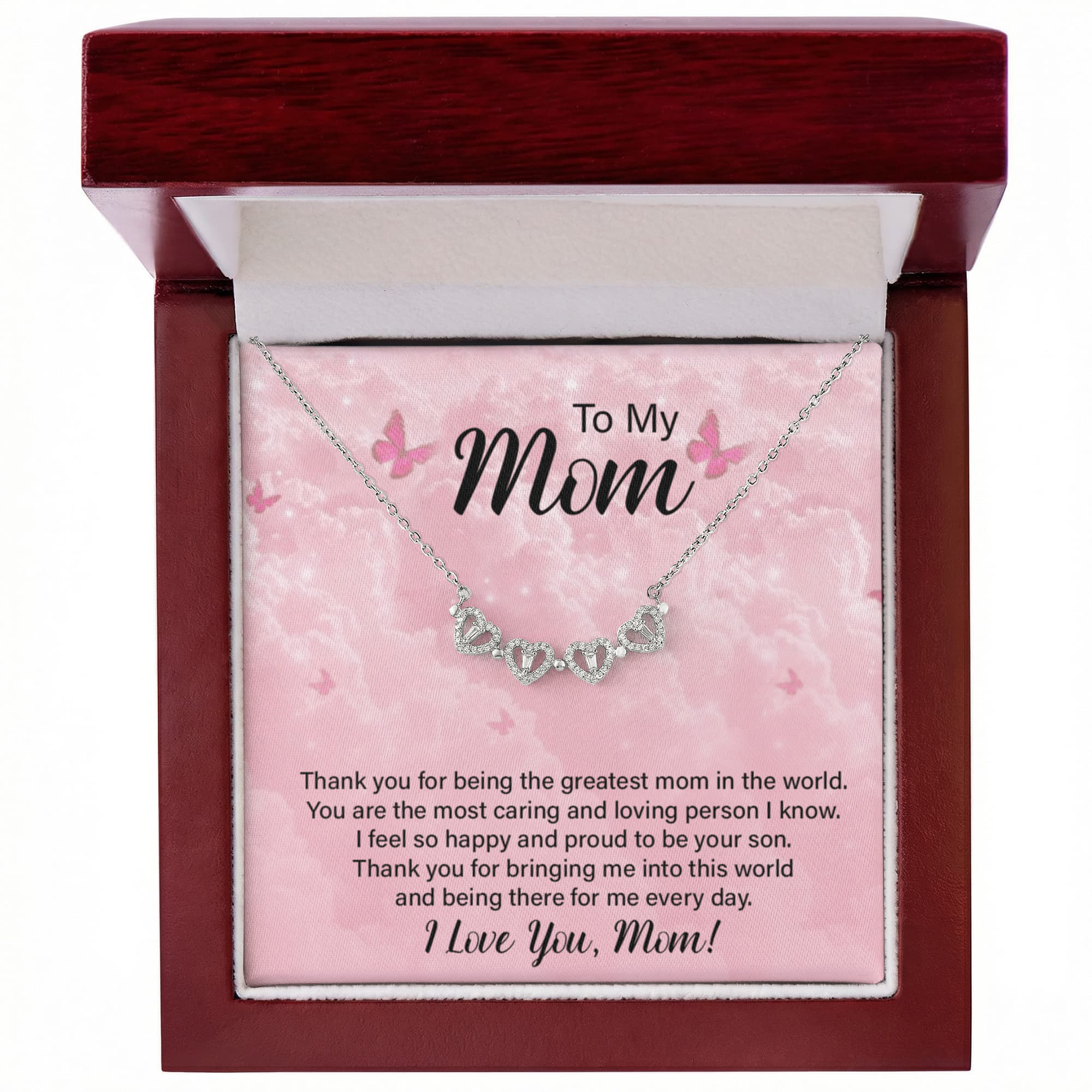 To My Mom – Magnetic Clover Heart Necklace, Meaningful Gift from Son