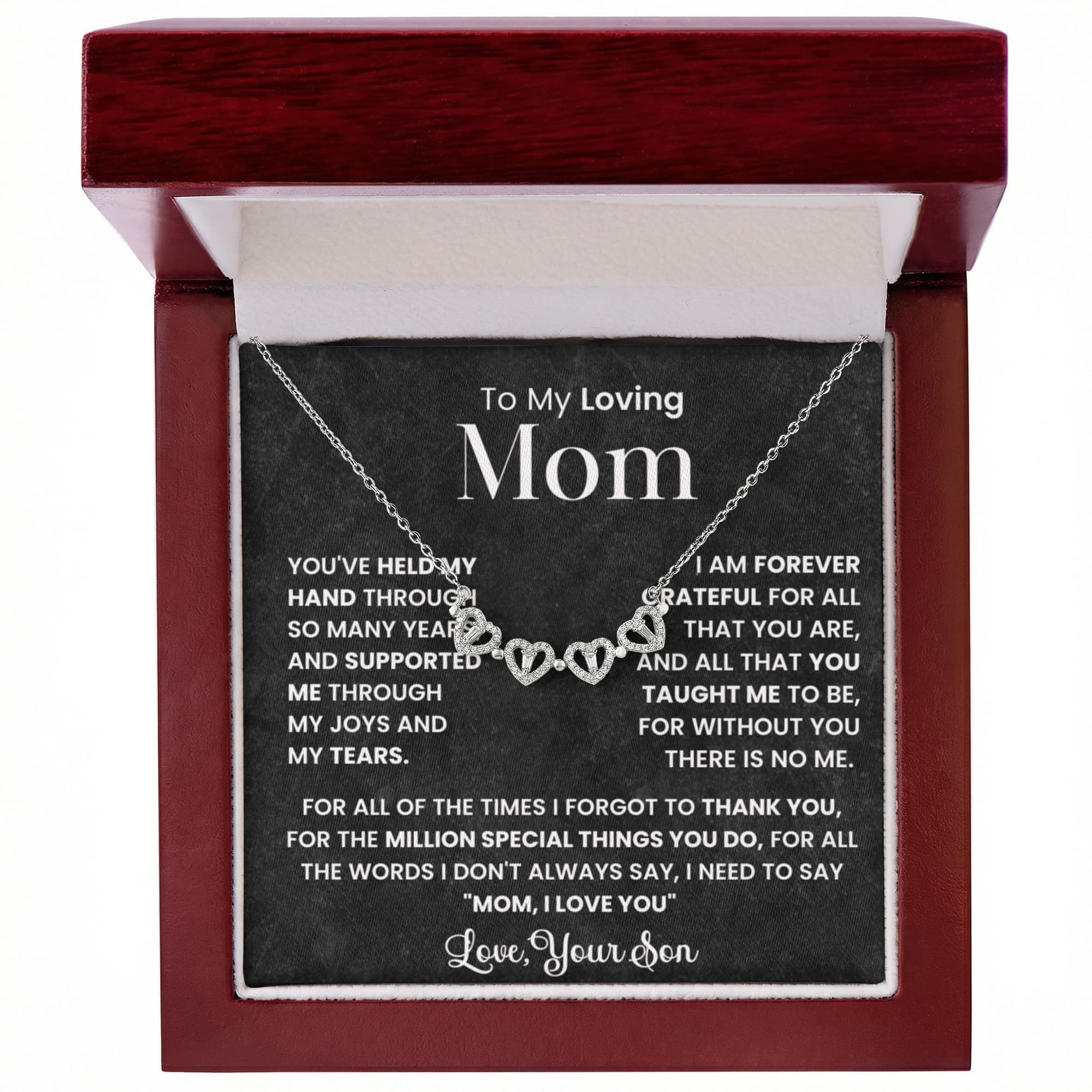 To My Loving Mom Necklace from Son, Magnetic Heart Clover Necklace,  Meaningful Gift for Mom