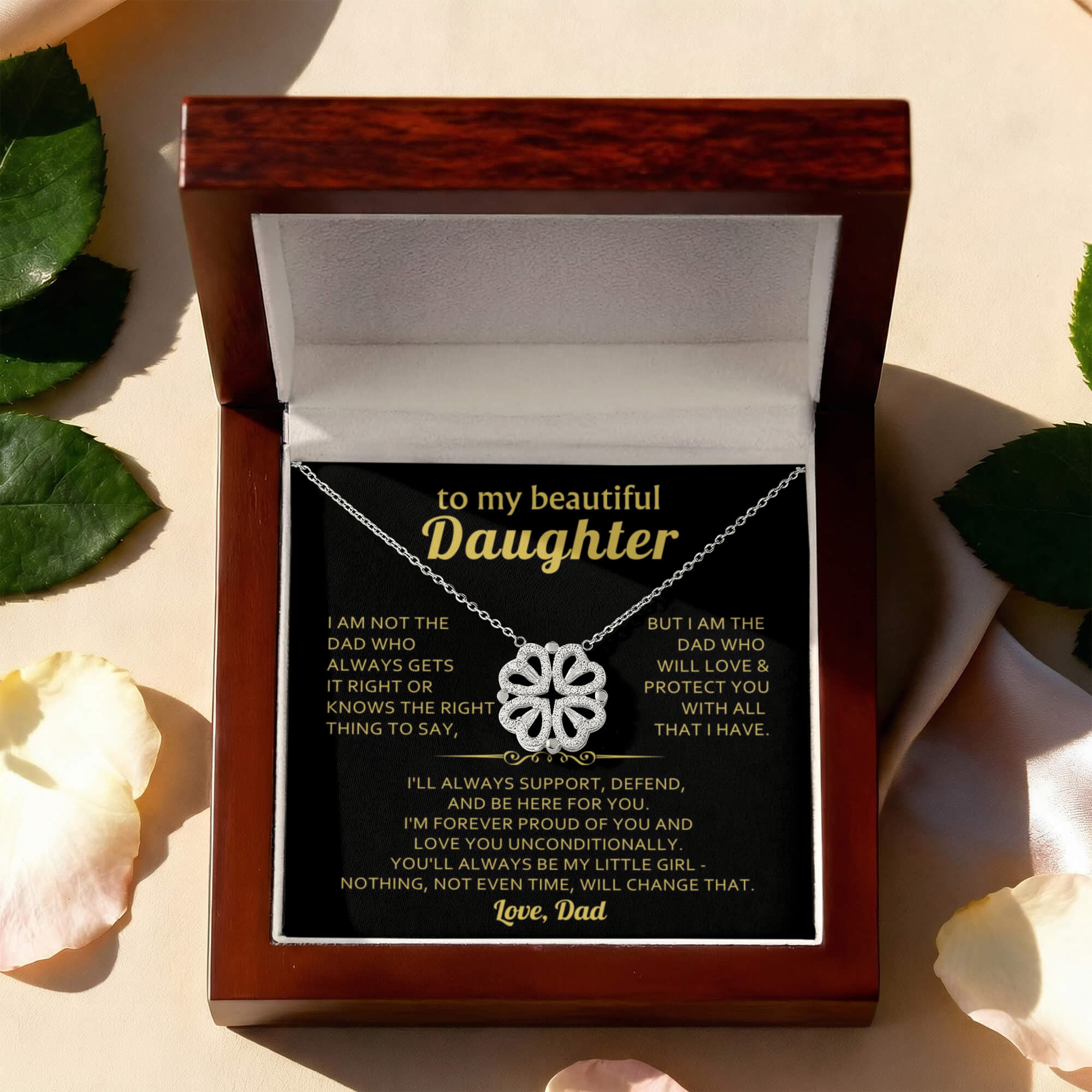 To My Beautiful Daughter – Love You Forever, Magnetic Clover Heart Necklace Gift