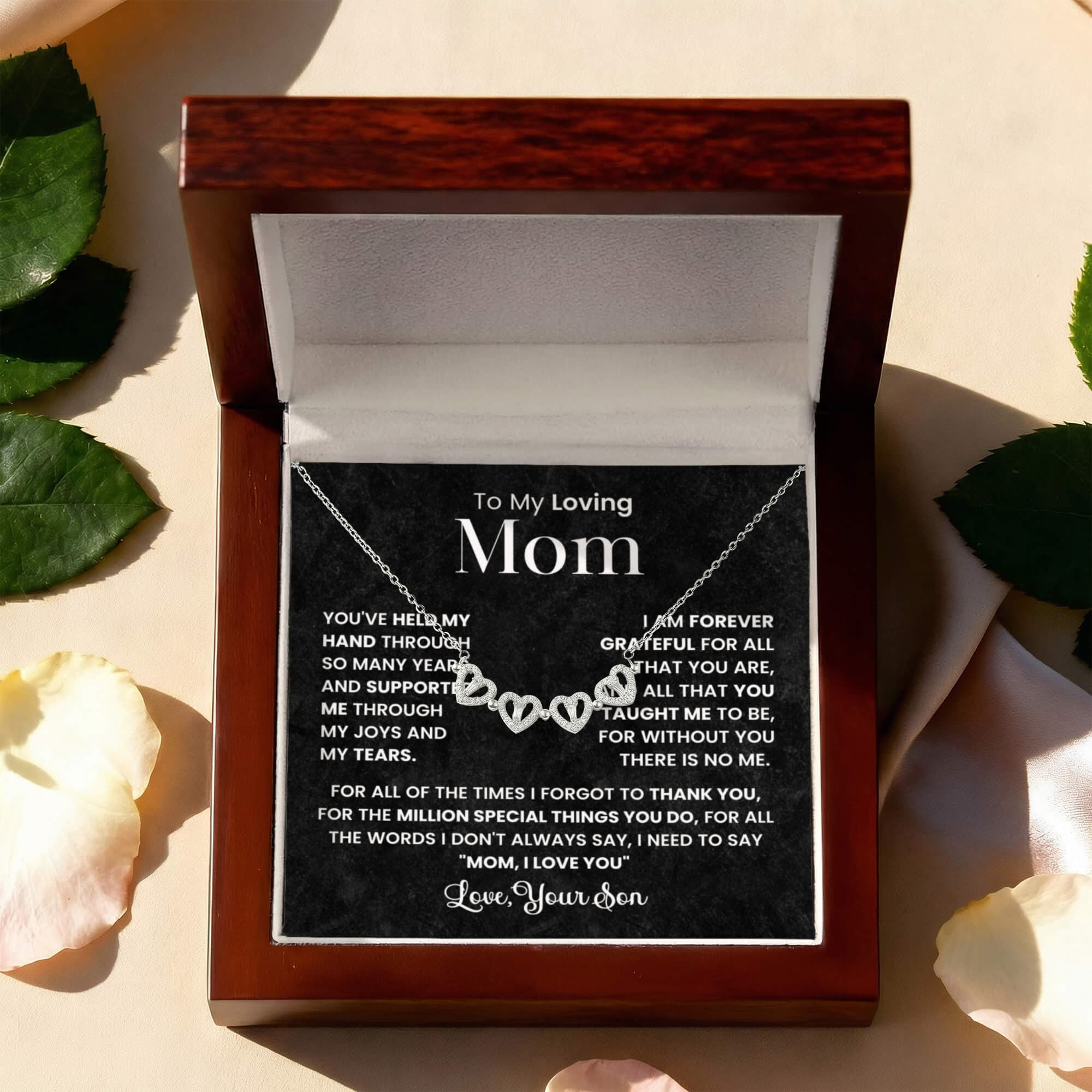 To My Loving Mom Necklace from Son, Magnetic Heart Clover Necklace,  Meaningful Gift for Mom