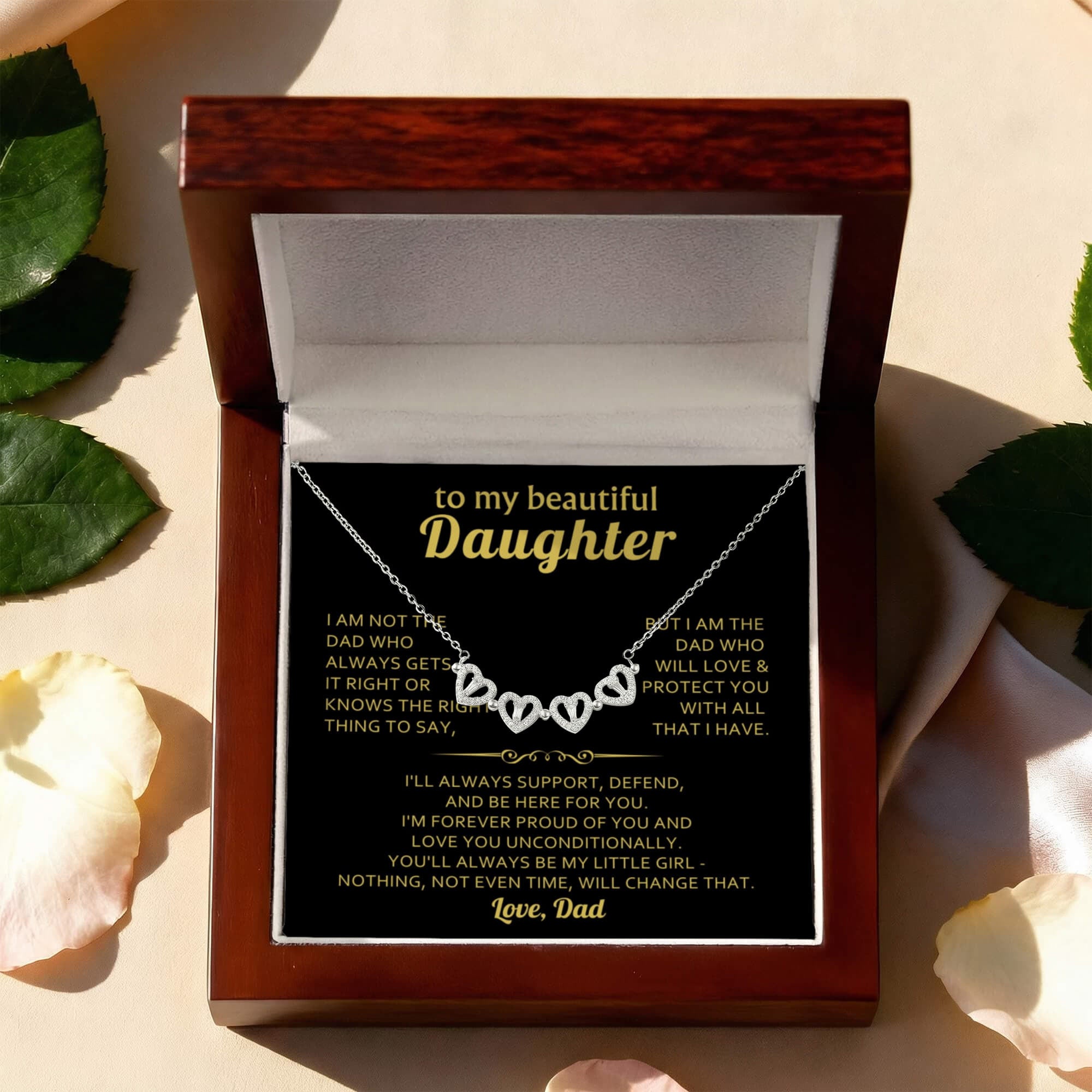 To My Beautiful Daughter – Love You Forever, Magnetic Clover Heart Necklace Gift