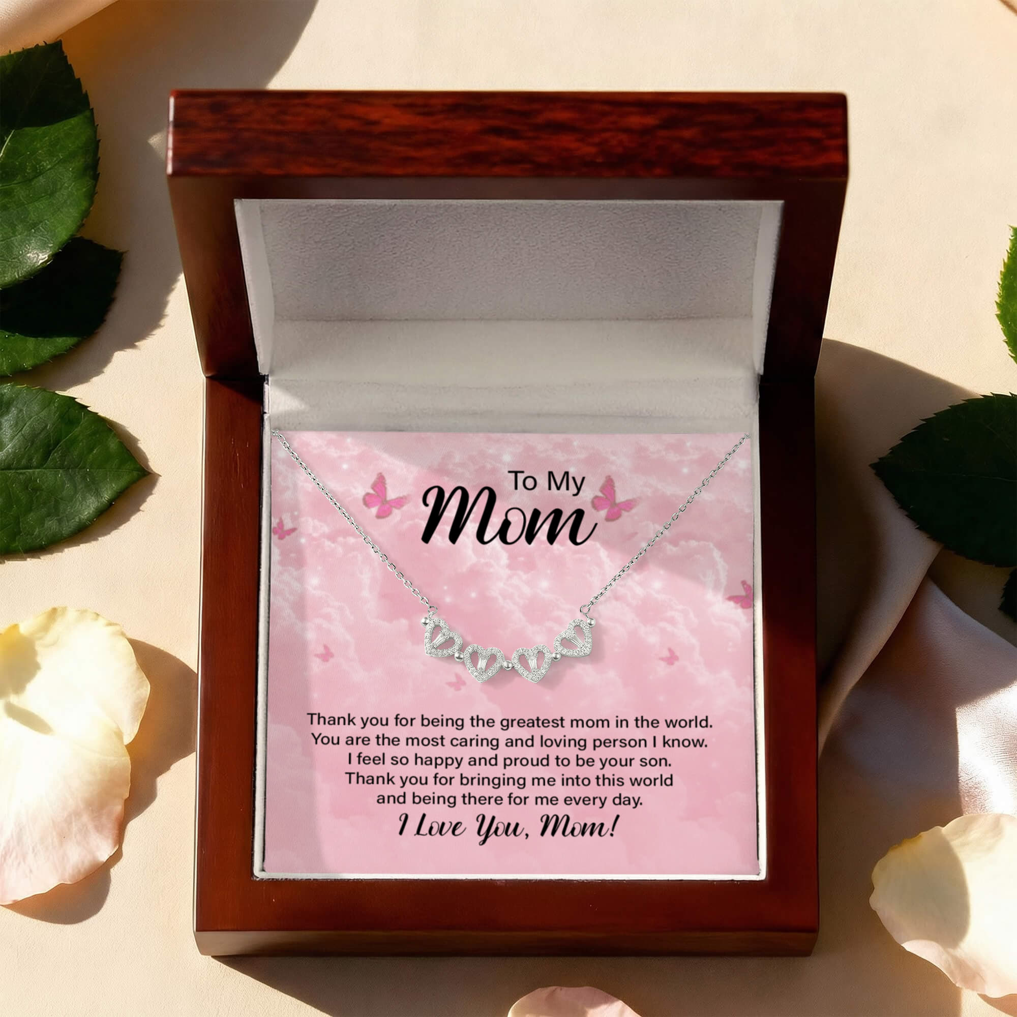 To My Mom – Magnetic Clover Heart Necklace, Meaningful Gift from Son