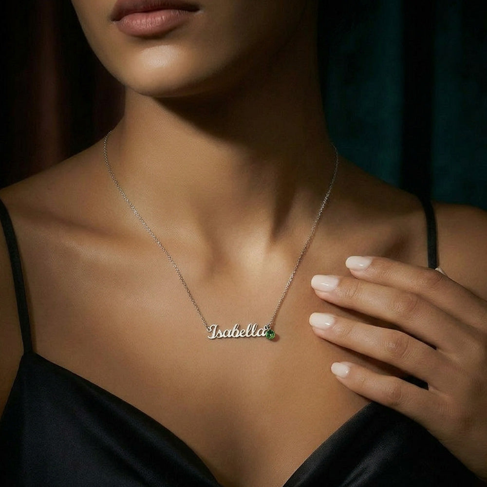 Custom Name Necklace with Birthstone for Mom – Personalized Necklace Gift for Mother – Cursive Name Jewelry Birthday Mother's Day Gift