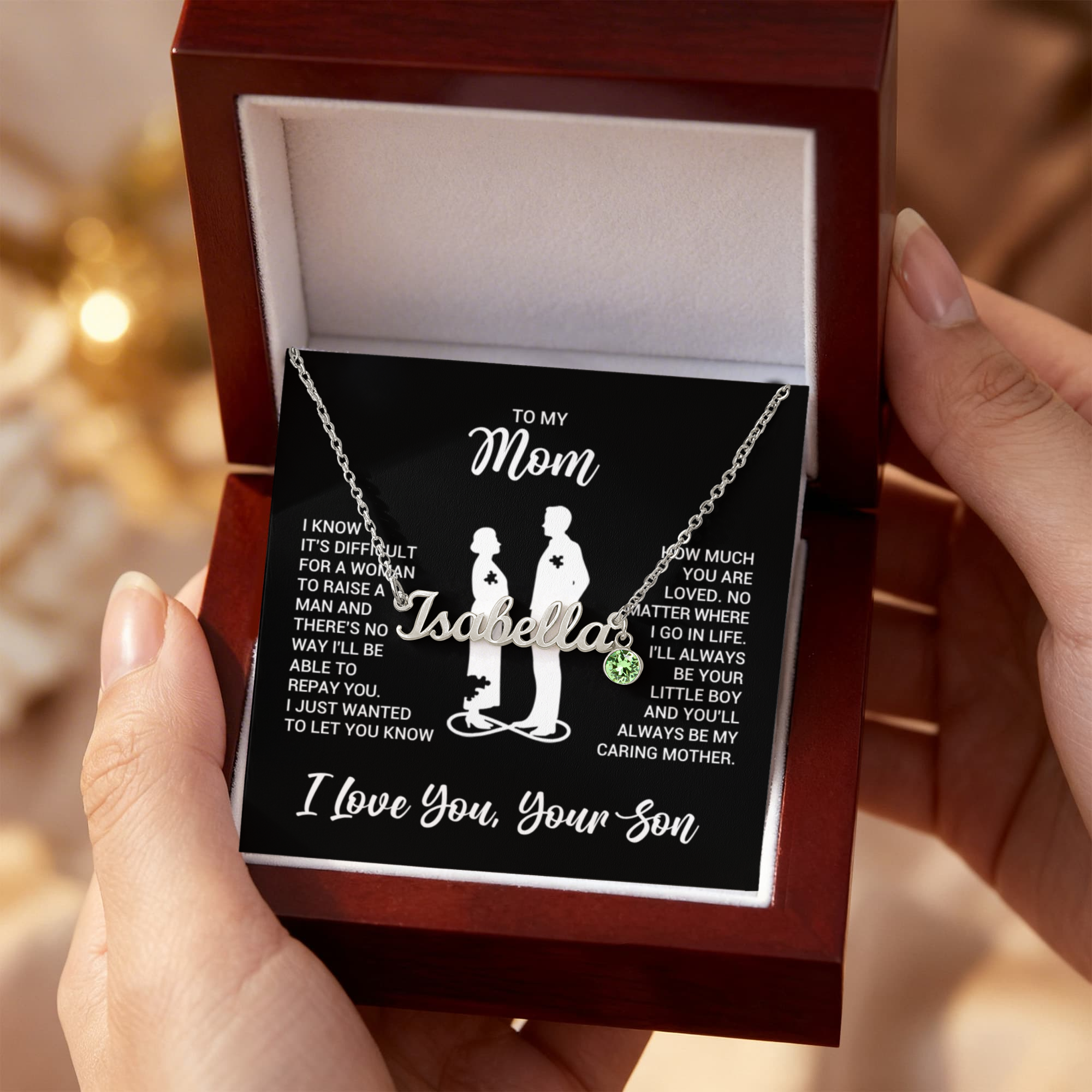 To My Mom Custom Name Necklace with Birthstone, Personalized Gift for Mom from Son