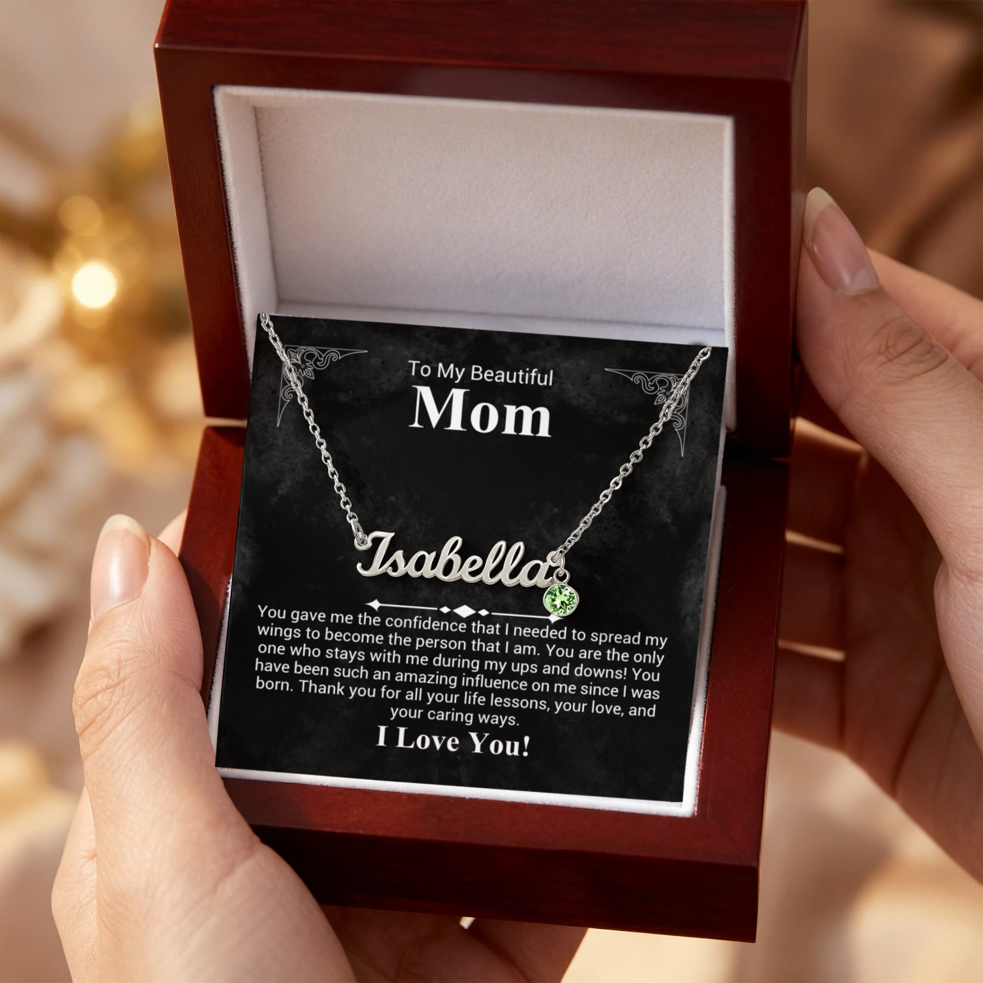 Custom Name Necklace with Birthstone for Mom – Personalized Necklace Gift for Mother – Cursive Name Jewelry Birthday Mother's Day Gift