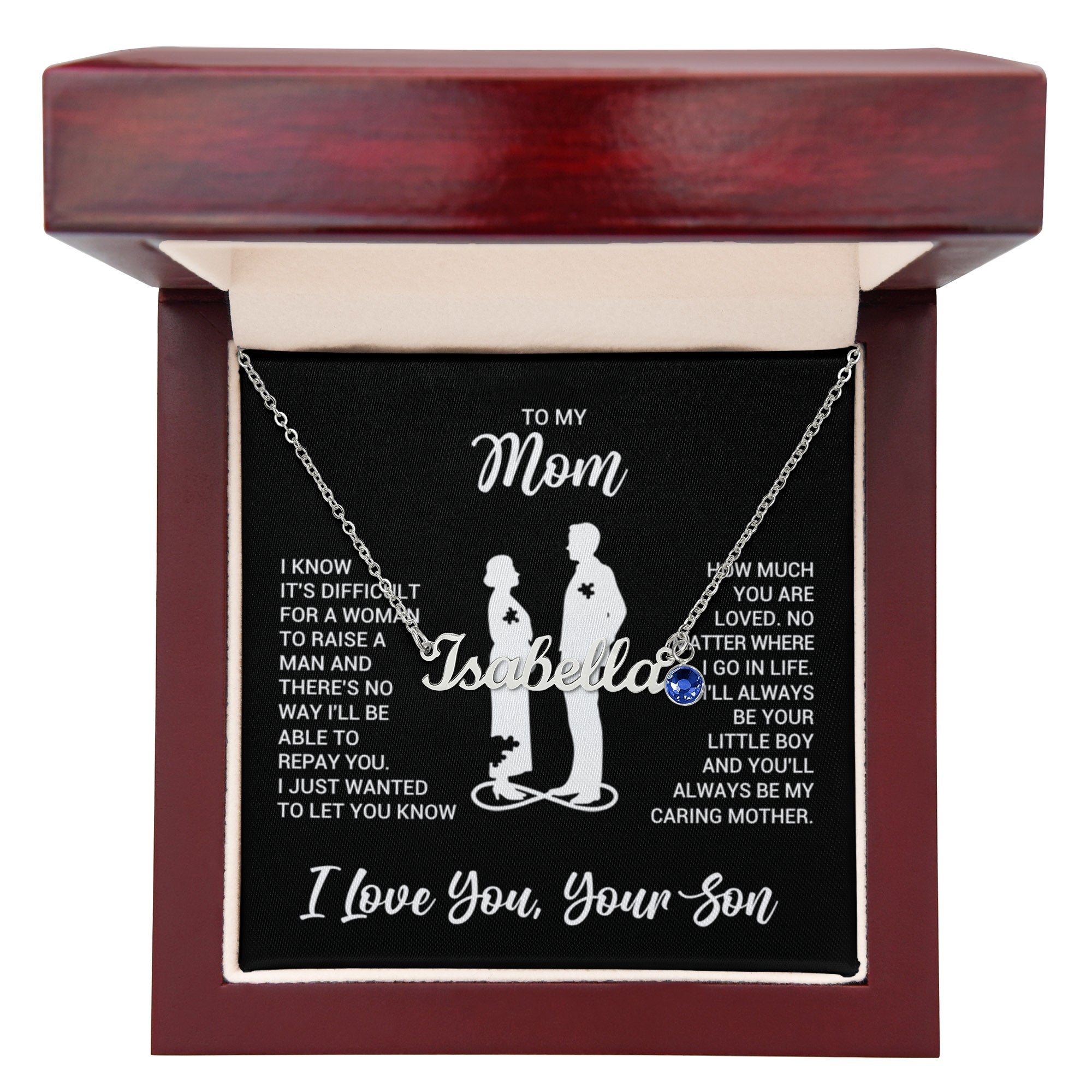 To My Mom Custom Name Necklace with Birthstone, Personalized Gift for Mom from Son