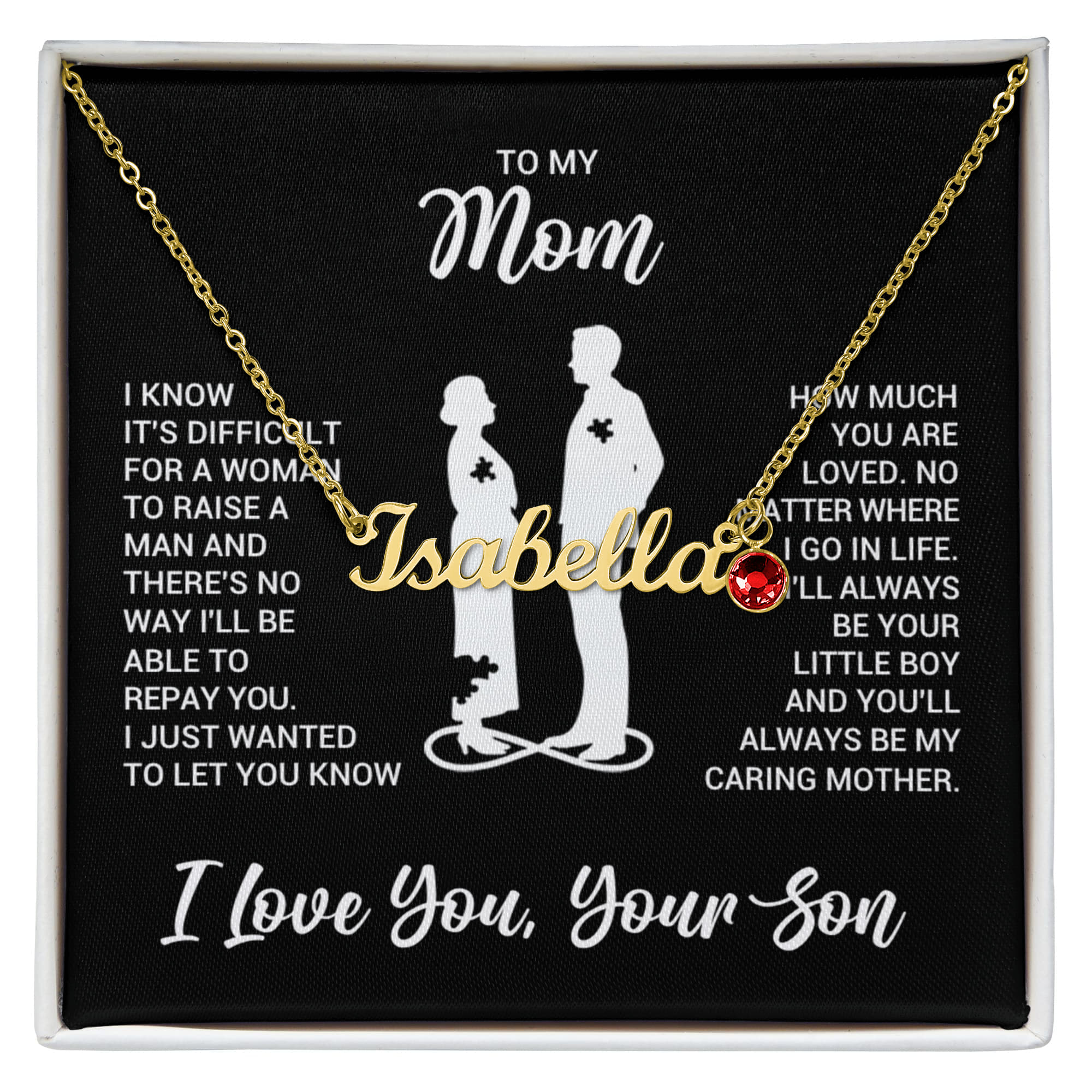 To My Mom Custom Name Necklace with Birthstone, Personalized Gift for Mom from Son
