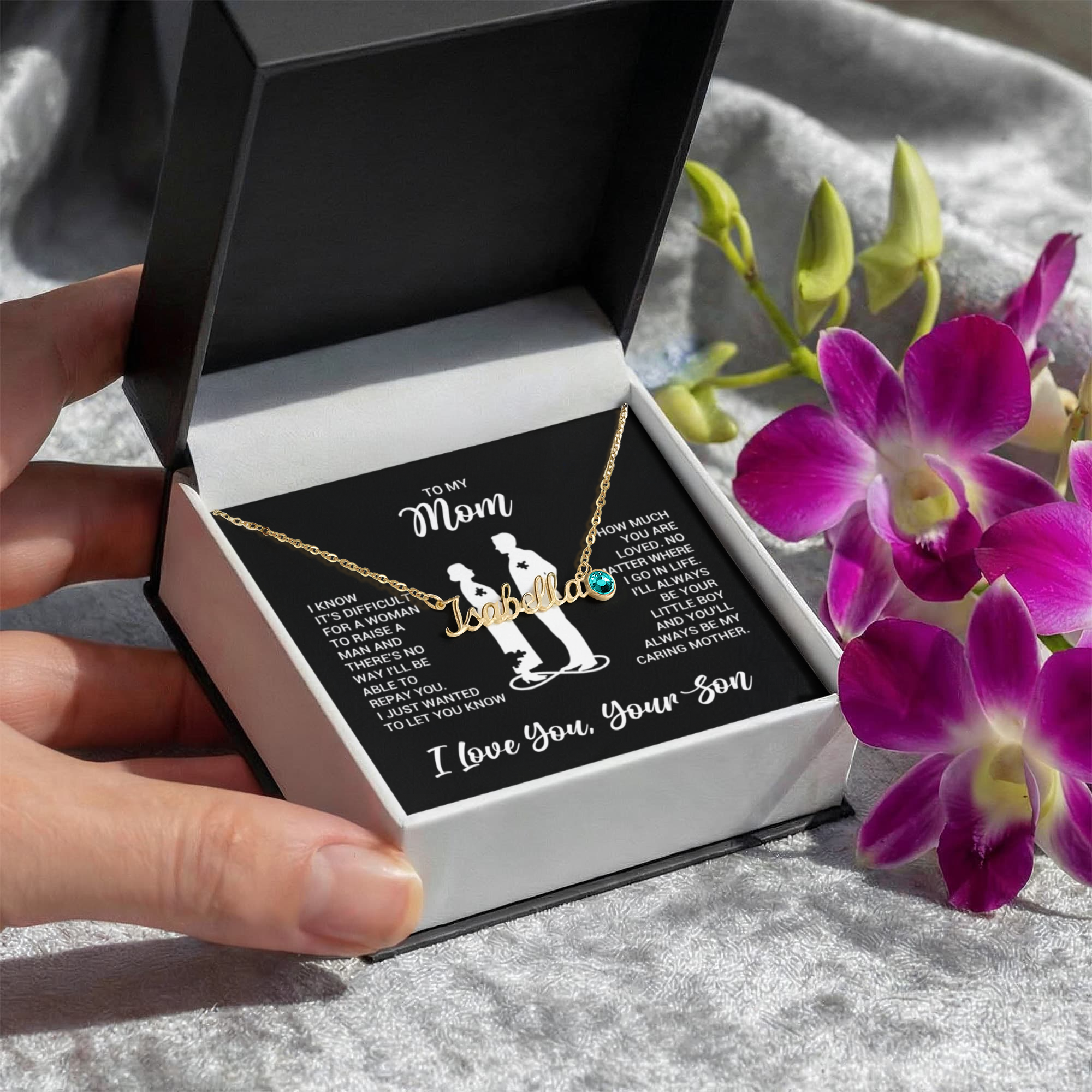 To My Mom Custom Name Necklace with Birthstone, Personalized Gift for Mom from Son