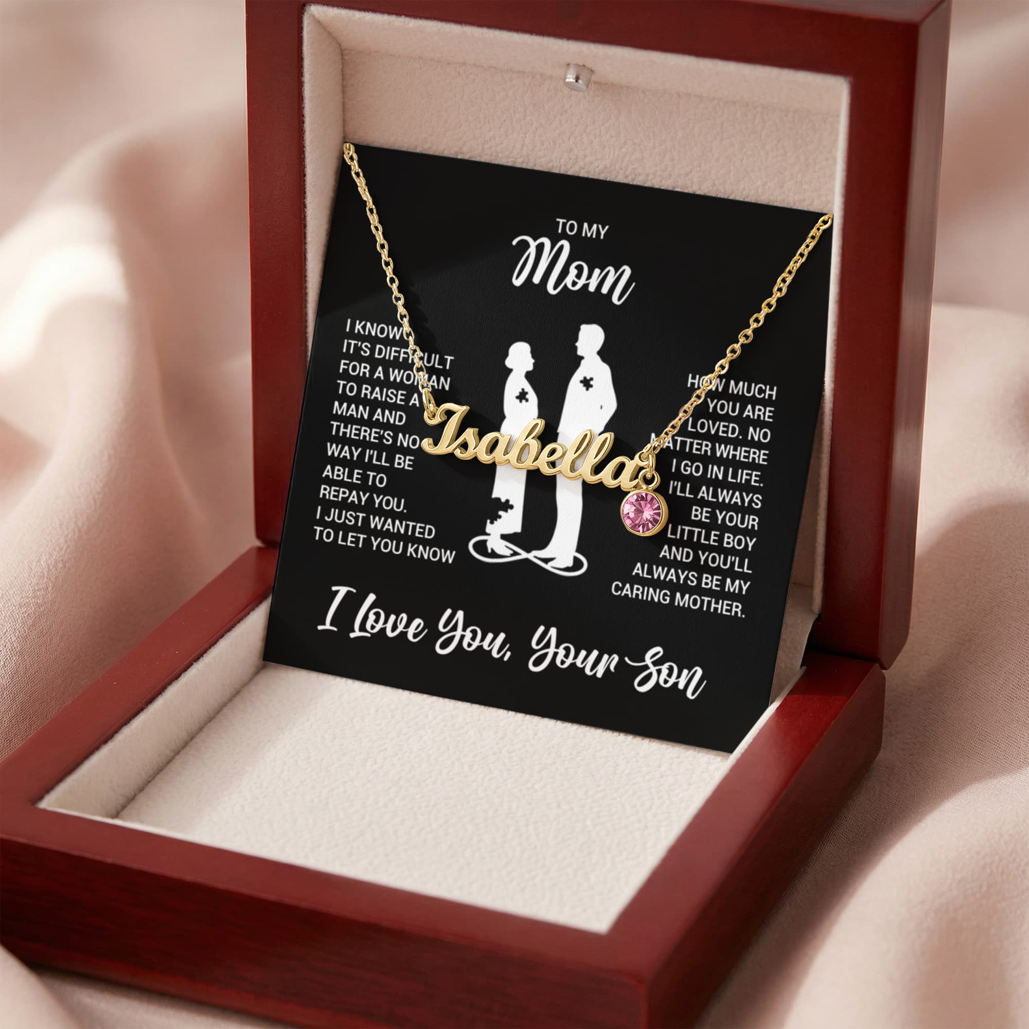 To My Mom Custom Name Necklace with Birthstone, Personalized Gift for Mom from Son