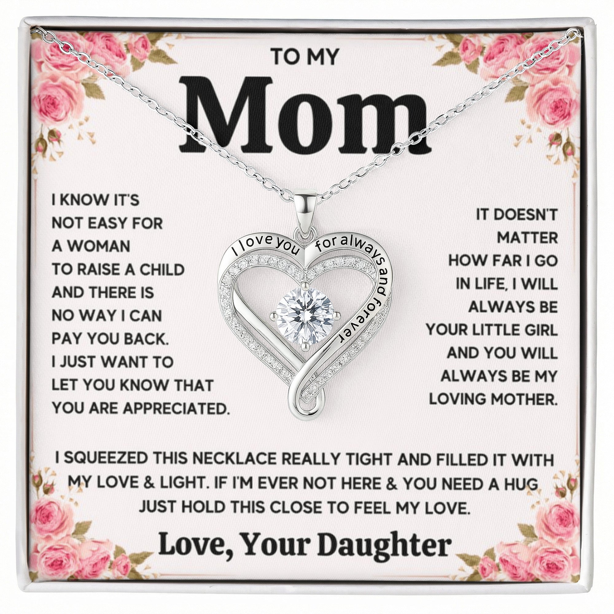 Gift for Mom – Love You Always Necklace, Heart Pendant Jewelry for Mother’s Day