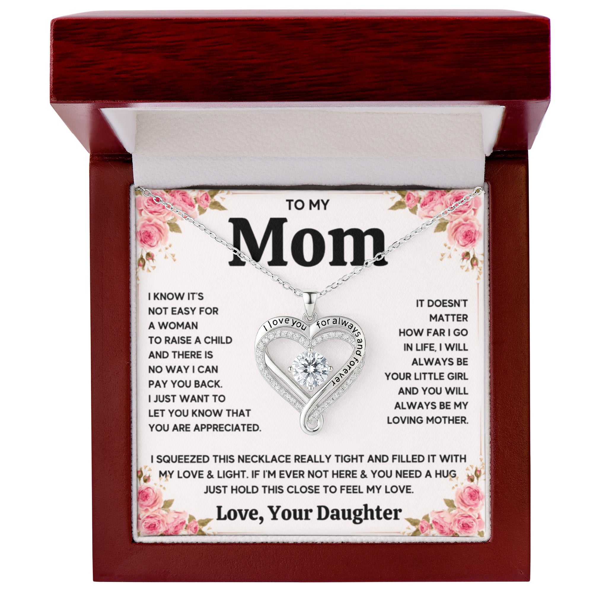 Gift for Mom – Love You Always Necklace, Heart Pendant Jewelry for Mother’s Day
