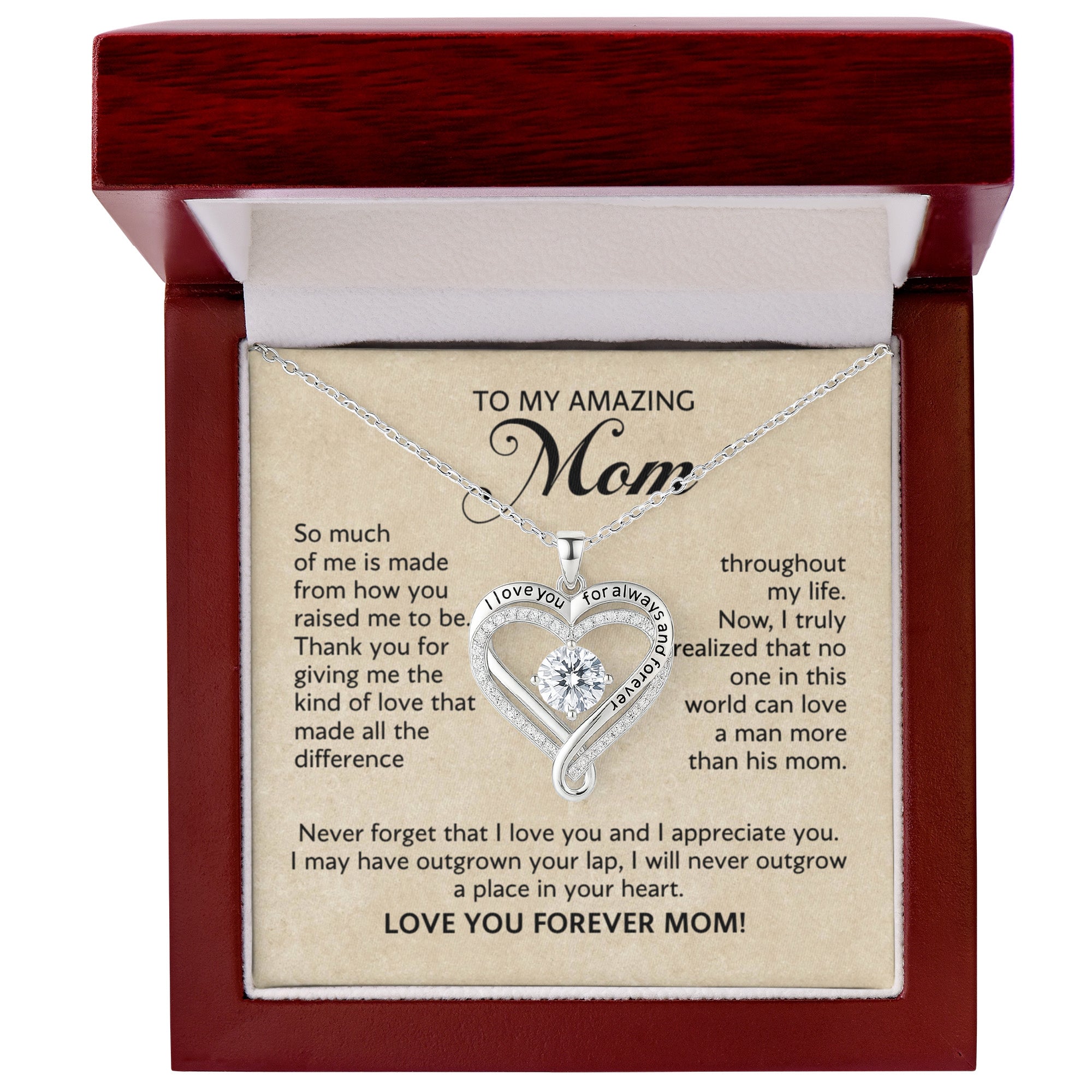 Love You Always Necklace for Mom – Heart Pendant Gift from Son – Emotional Jewelry Gift for Mother