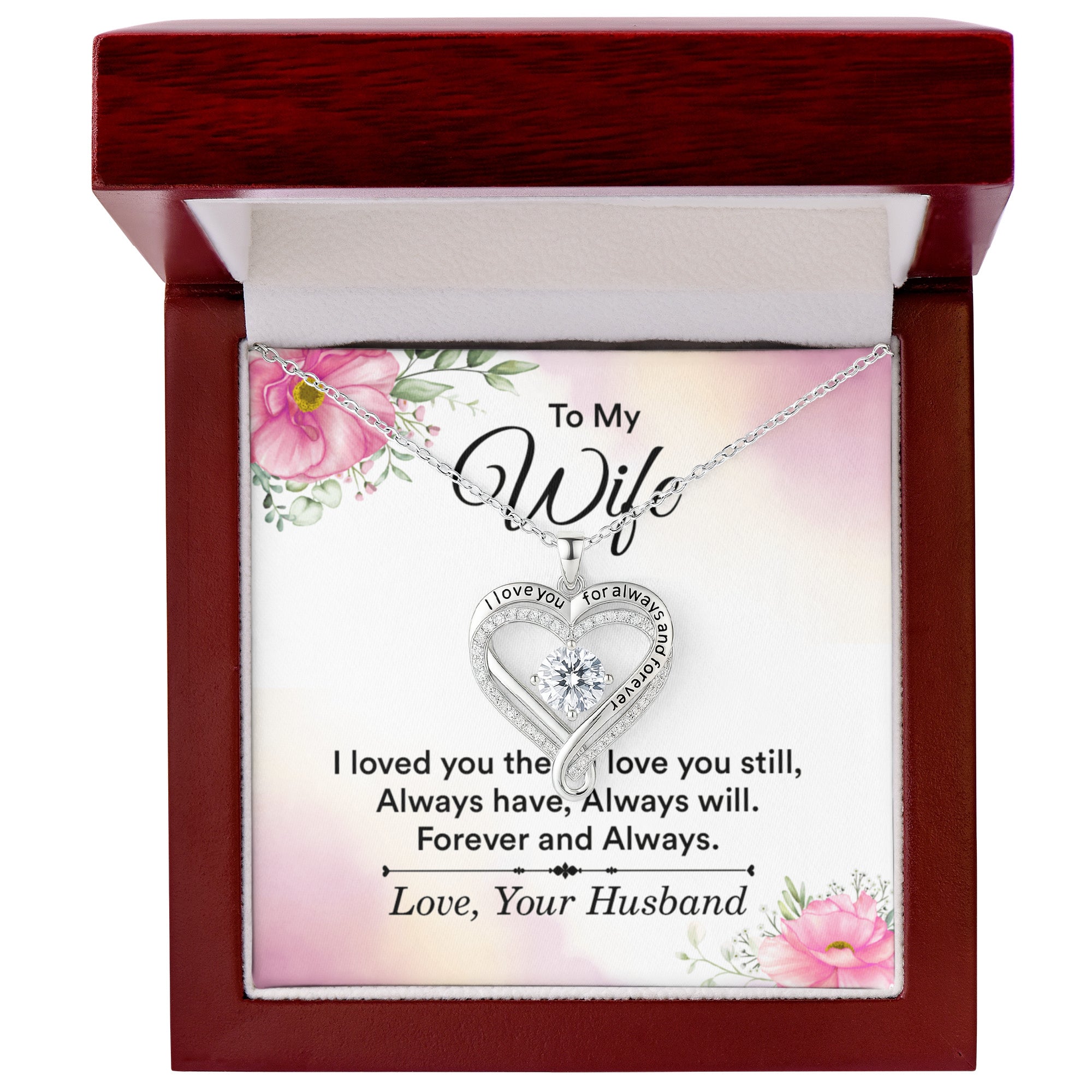 Love You Always Necklace for Wife – Romantic Heart Pendant Gift from Husband