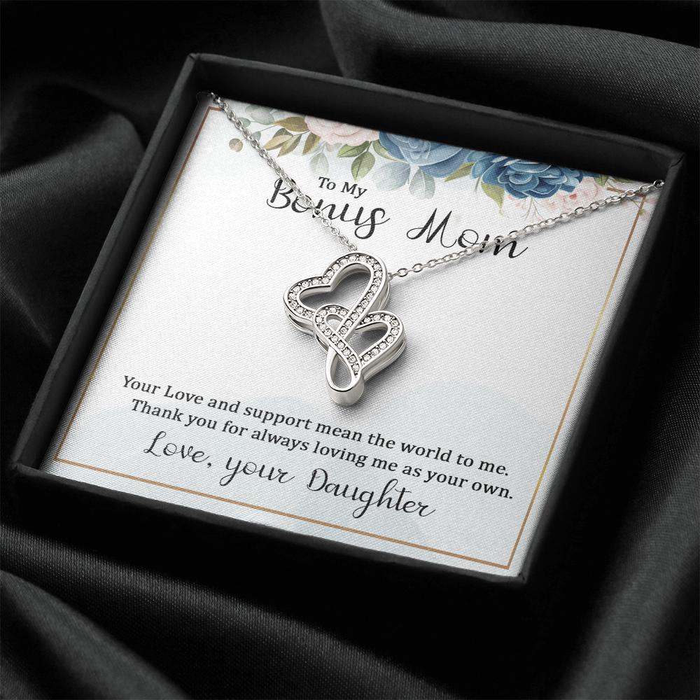 To My Bonus Mom Necklace – Heart to Heart Pendant Gift from Daughter, Meaningful Stepmom Jewelry, Thank You Gift for Bonus Mom