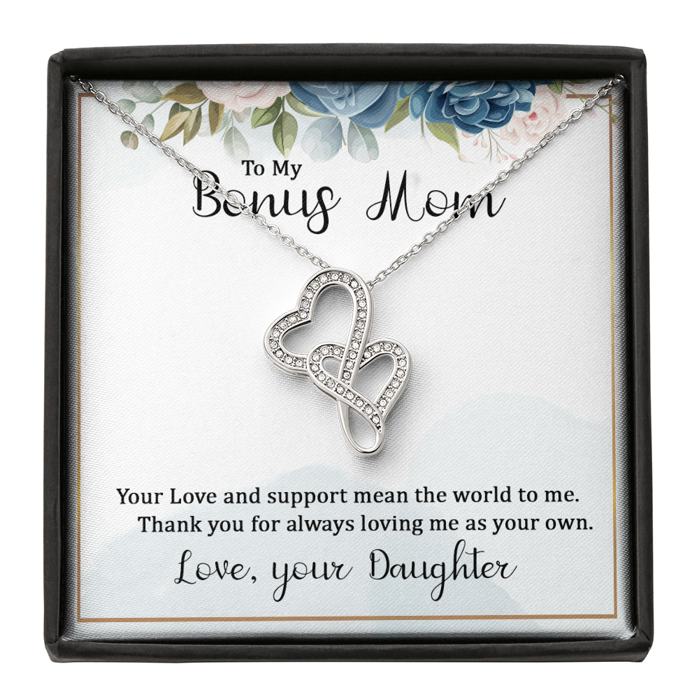 To My Bonus Mom Necklace – Heart to Heart Pendant Gift from Daughter, Meaningful Stepmom Jewelry, Thank You Gift for Bonus Mom