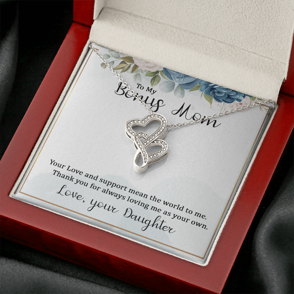 To My Bonus Mom Necklace – Heart to Heart Pendant Gift from Daughter, Meaningful Stepmom Jewelry, Thank You Gift for Bonus Mom