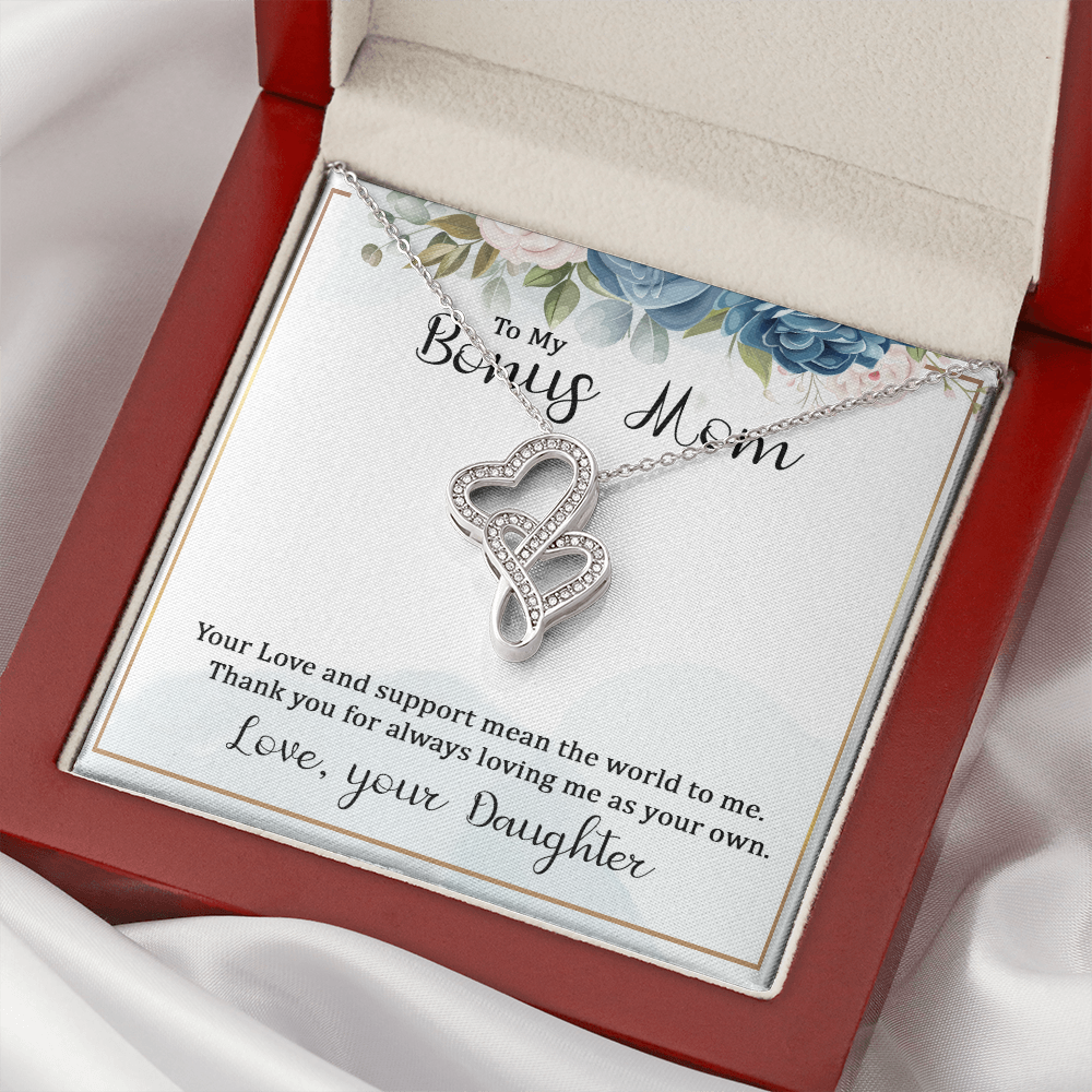 To My Bonus Mom Necklace – Heart to Heart Pendant Gift from Daughter, Meaningful Stepmom Jewelry, Thank You Gift for Bonus Mom
