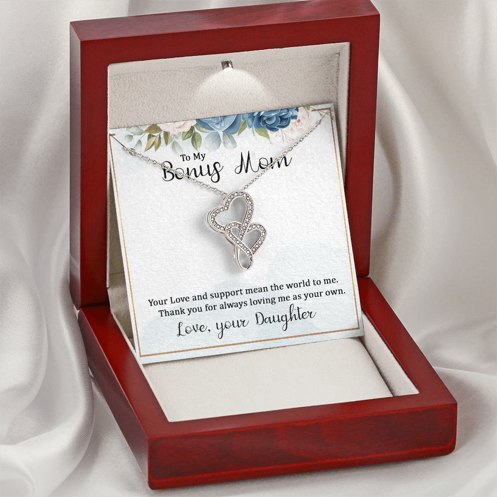 To My Bonus Mom Necklace – Heart to Heart Pendant Gift from Daughter, Meaningful Stepmom Jewelry, Thank You Gift for Bonus Mom