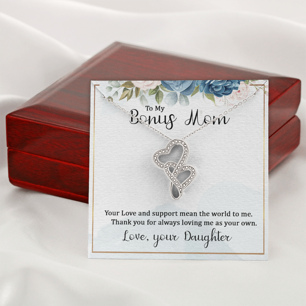 To My Bonus Mom Necklace – Heart to Heart Pendant Gift from Daughter, Meaningful Stepmom Jewelry, Thank You Gift for Bonus Mom