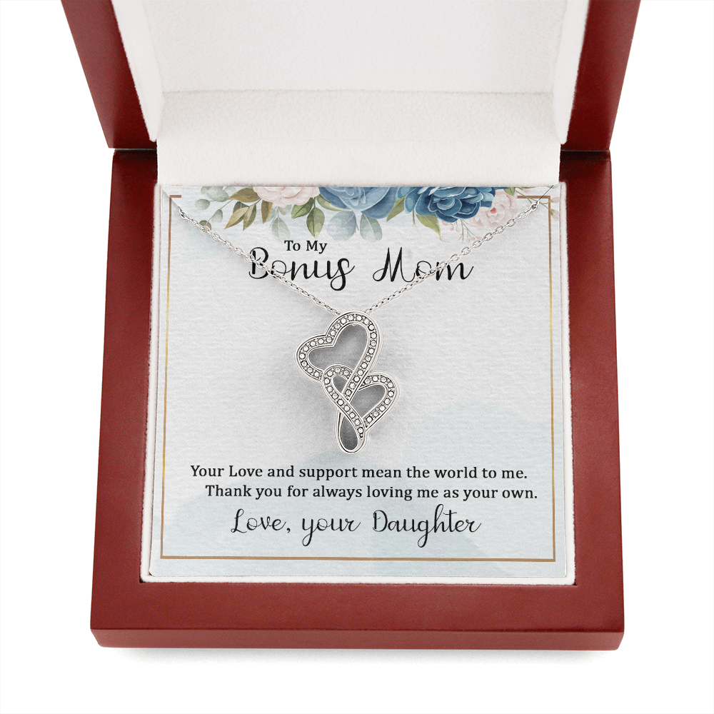 To My Bonus Mom Necklace – Heart to Heart Pendant Gift from Daughter, Meaningful Stepmom Jewelry, Thank You Gift for Bonus Mom