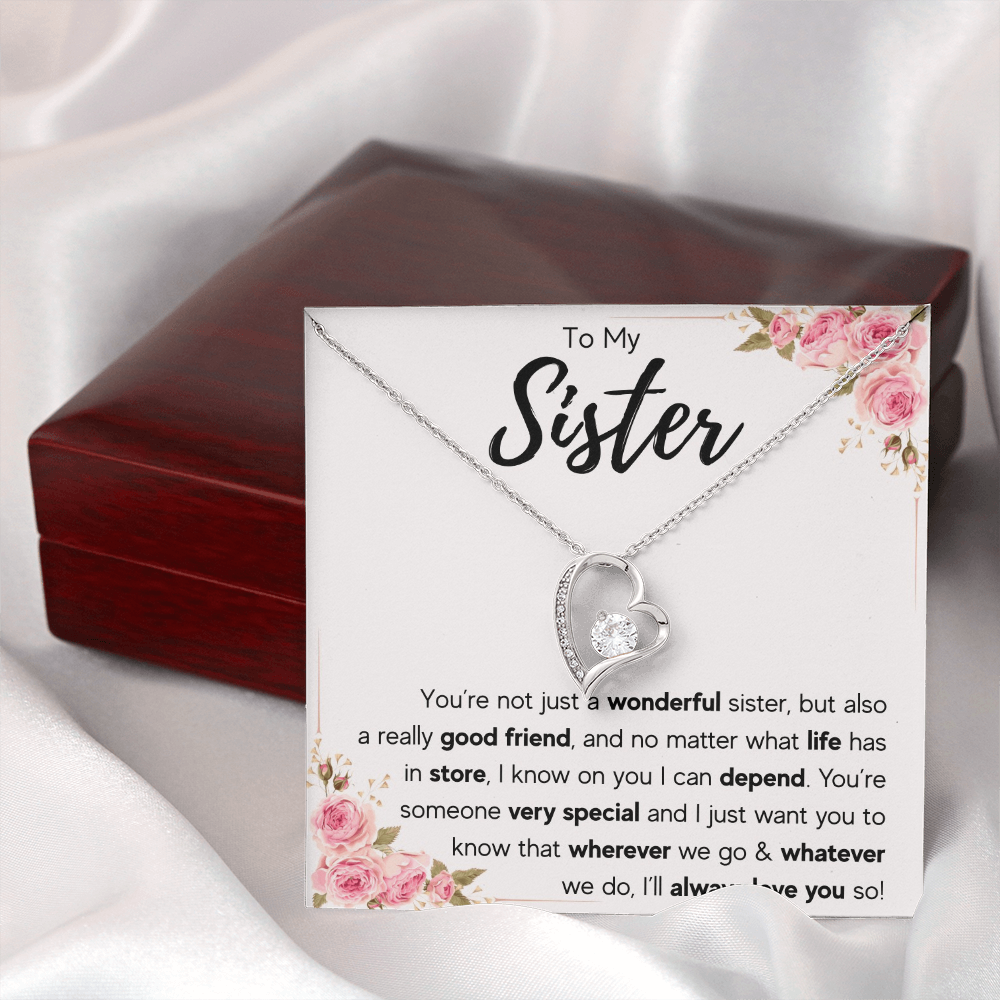 To My Sister Necklace – Forever Connected by Heart Gift