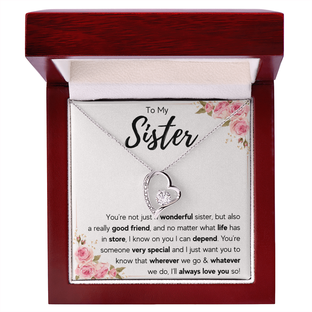 To My Sister Necklace – Forever Connected by Heart Gift