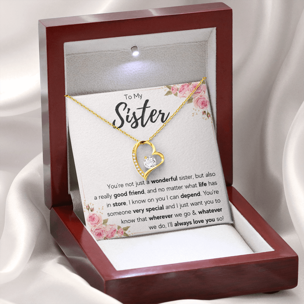 To My Sister Necklace – Forever Connected by Heart Gift