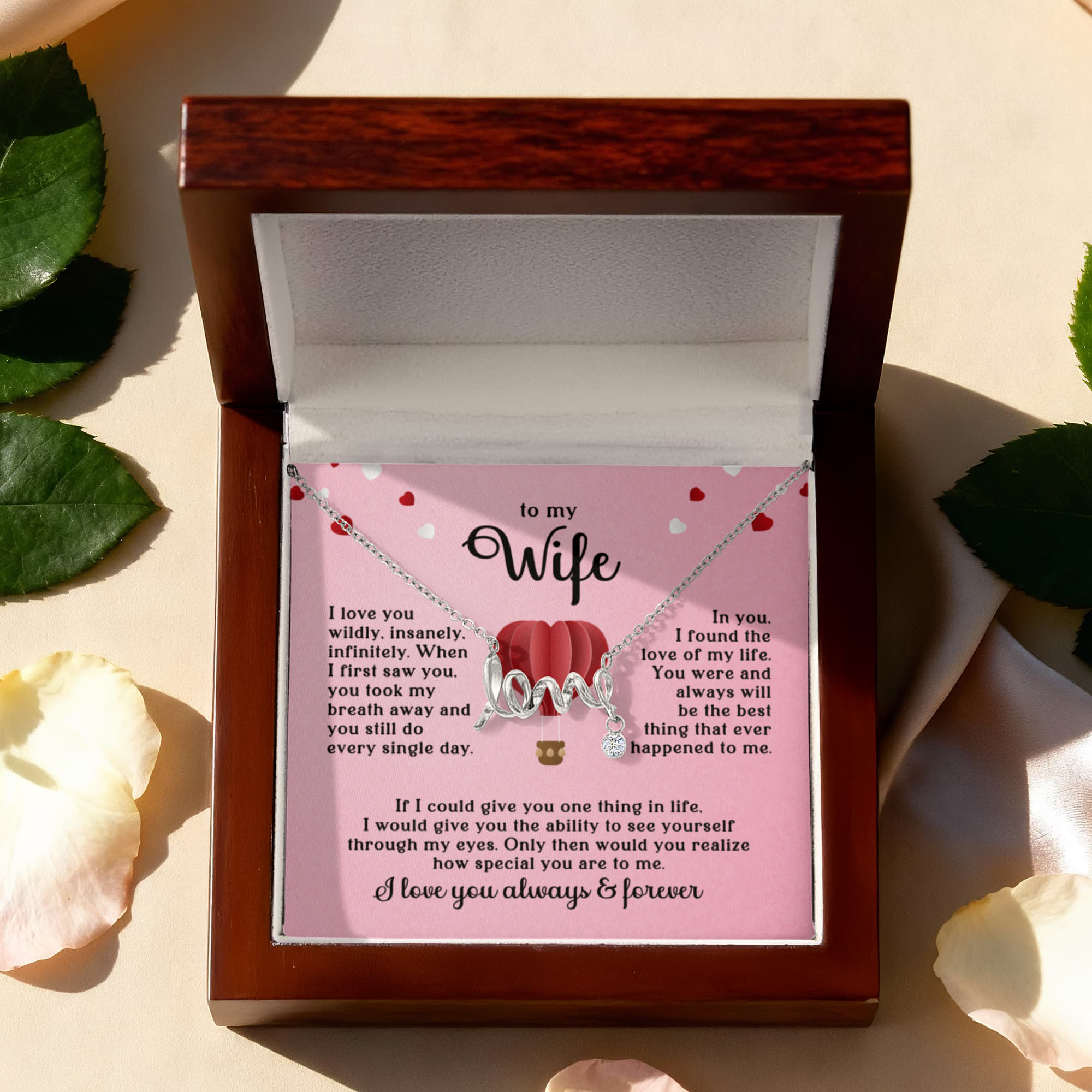 To My Wife Love Necklace – Romantic Gift for Wife, Anniversary Gift, Birthday Gift for Her, “I Love You Always & Forever” Jewelry Gift