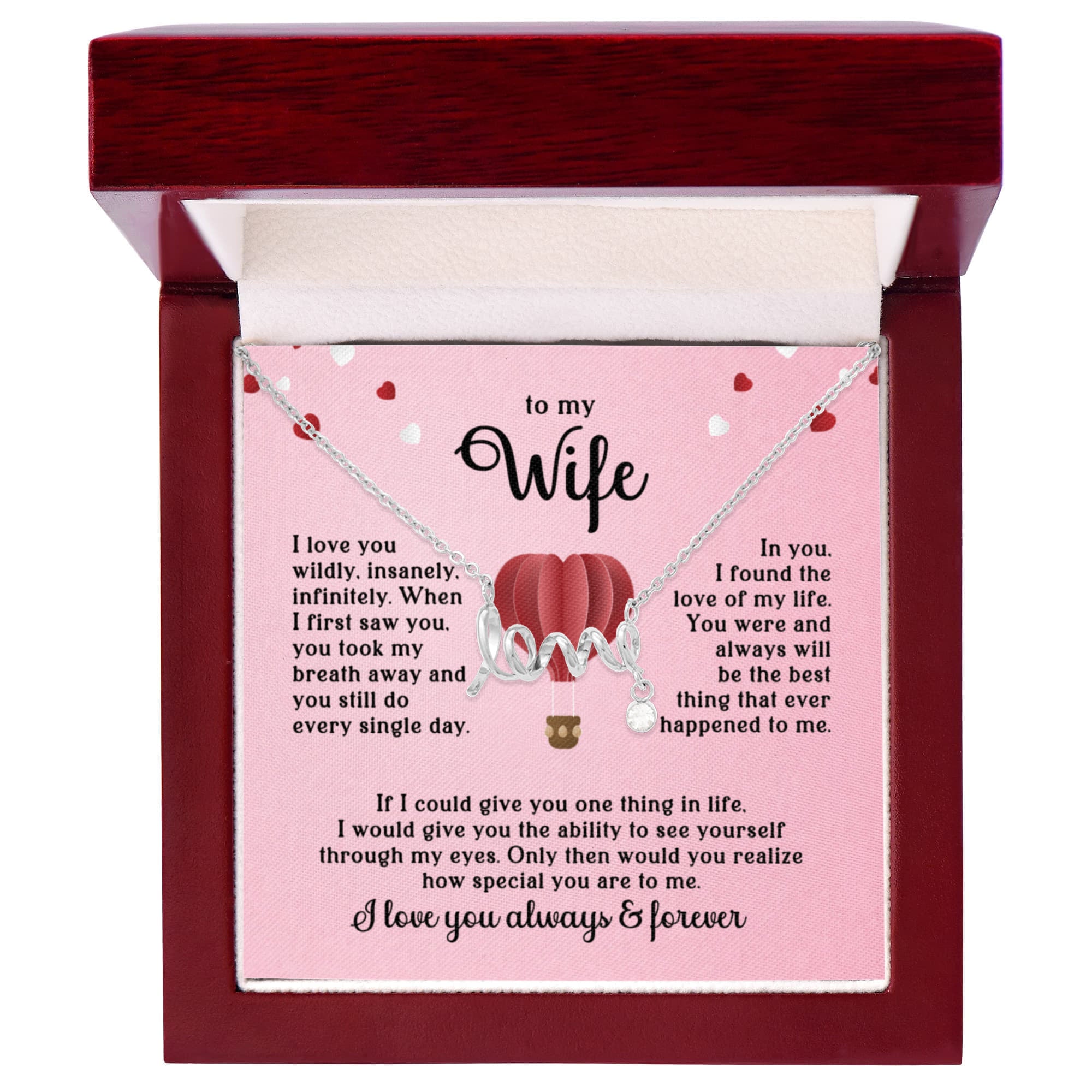 To My Wife Love Necklace – Romantic Gift for Wife, Anniversary Gift, Birthday Gift for Her, “I Love You Always & Forever” Jewelry Gift