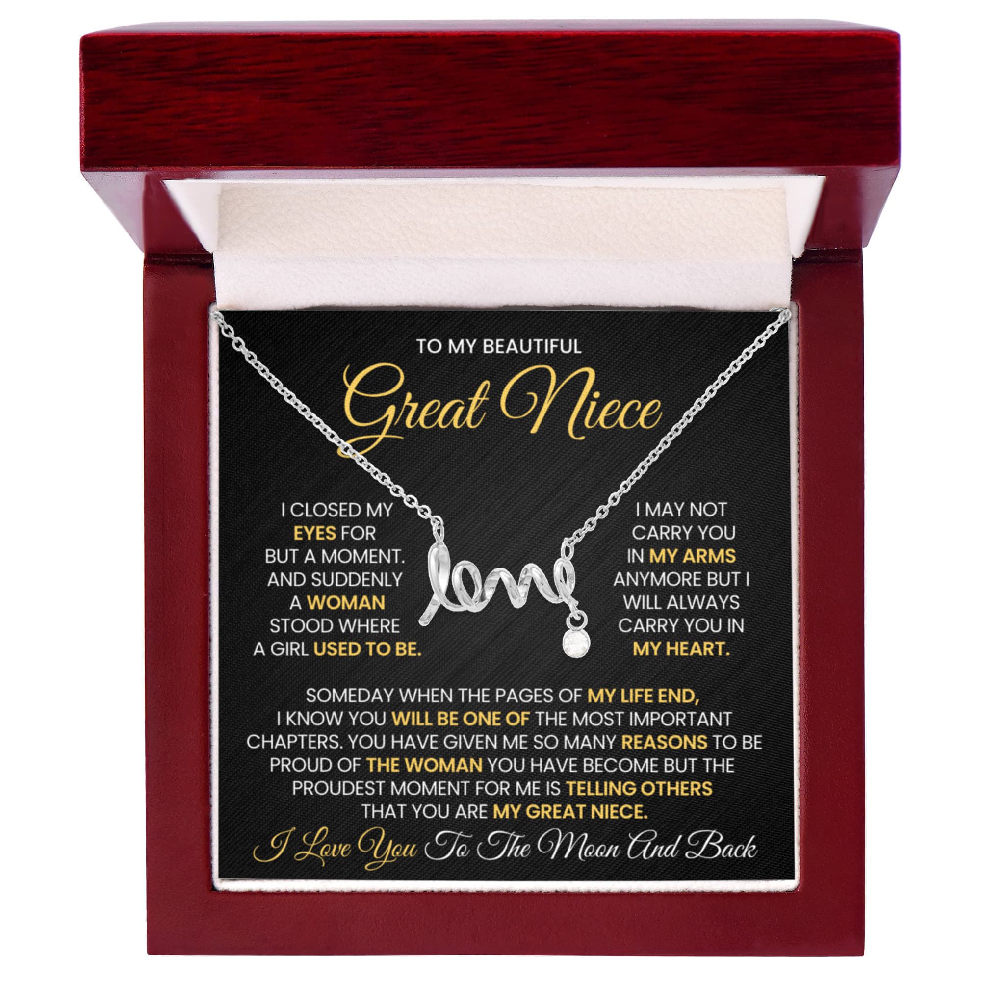 Love Necklace for Great Niece – Meaningful Gift for Great Niece, “Love” Script Jewelry