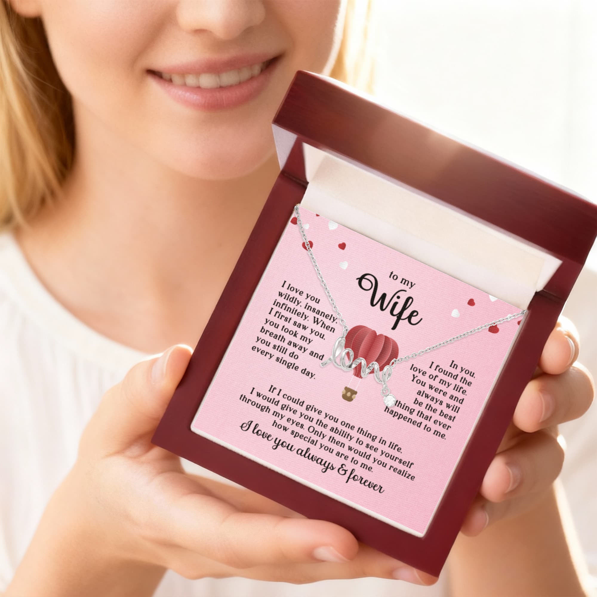 To My Wife Love Necklace – Romantic Gift for Wife, Anniversary Gift, Birthday Gift for Her, “I Love You Always & Forever” Jewelry Gift