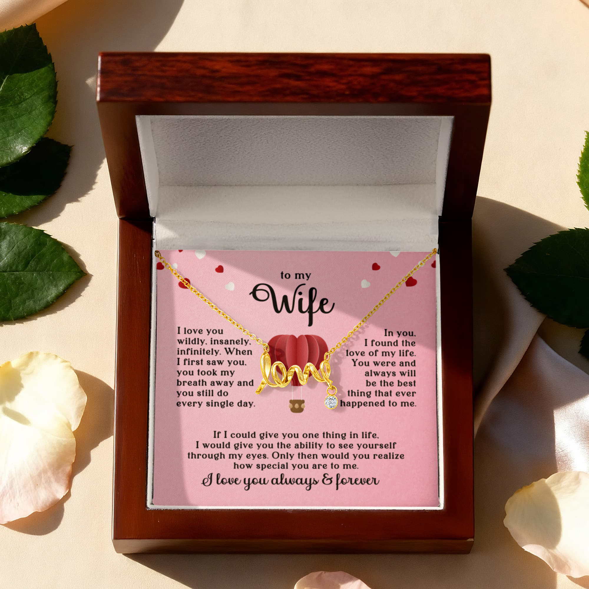 To My Wife Love Necklace – Romantic Gift for Wife, Anniversary Gift, Birthday Gift for Her, “I Love You Always & Forever” Jewelry Gift